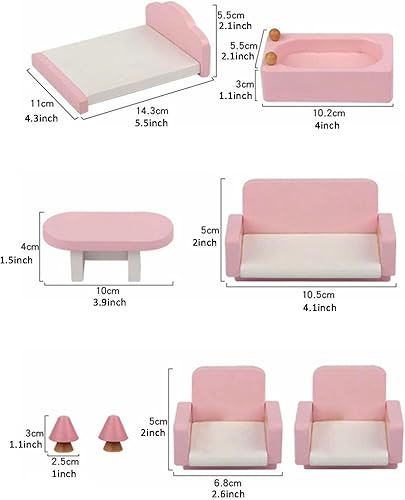 Miniatura 4 de Juego de 22 piezas de muebles de casa de muñecas de madera - Baño, cocina, dormitorio, sala de estar, juego de 4