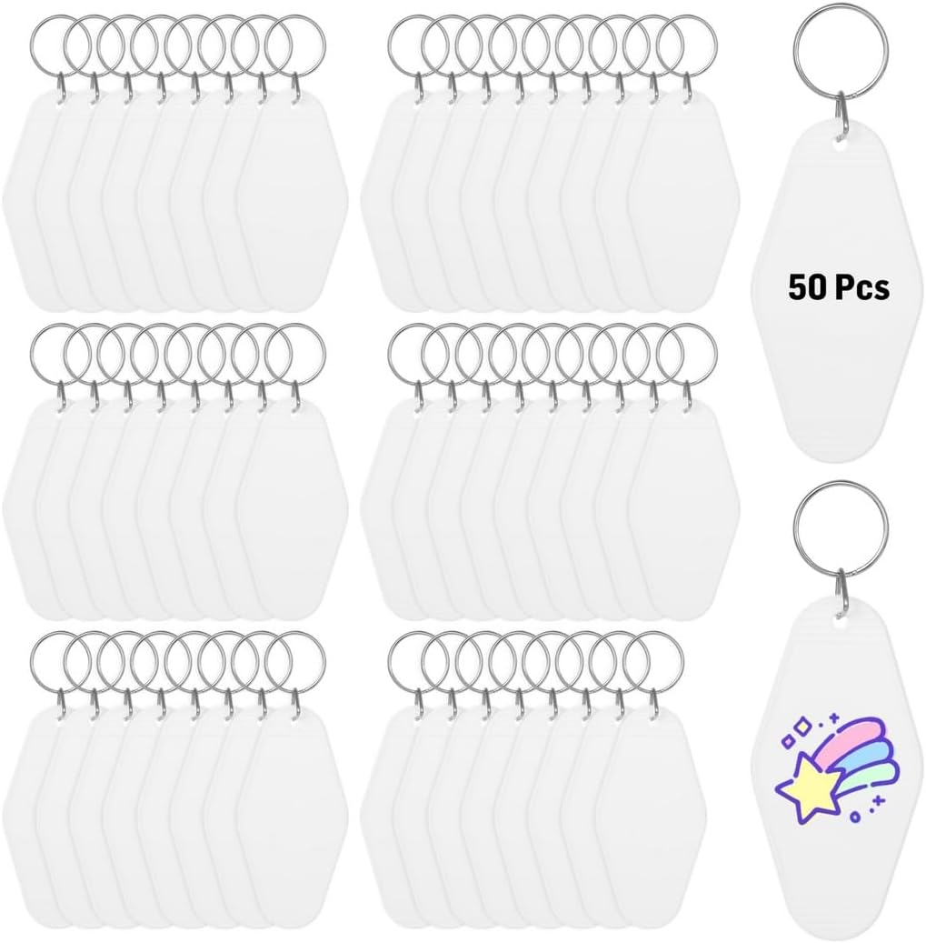 50 Blank Vintage Motel Keychains, Plastic Rhombus Diy Sublimation Luggage Tags With Rings For Craft Projects