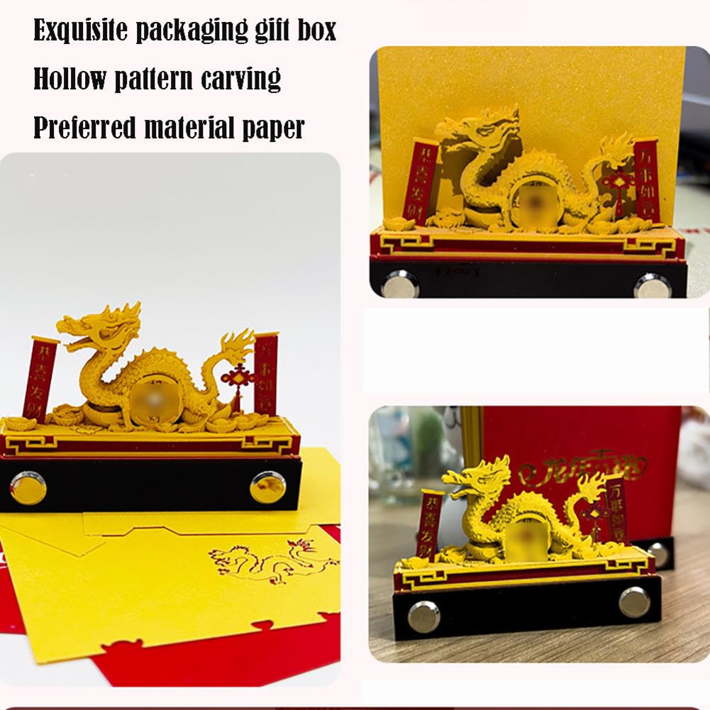 Abreißbarer 3D-Papierkunst-Notizblock-Tischkalende Artsy Pads,Einzigartiges kreatives Geschenk,Drachenkalender,3D-Notizblock,Tischkalender