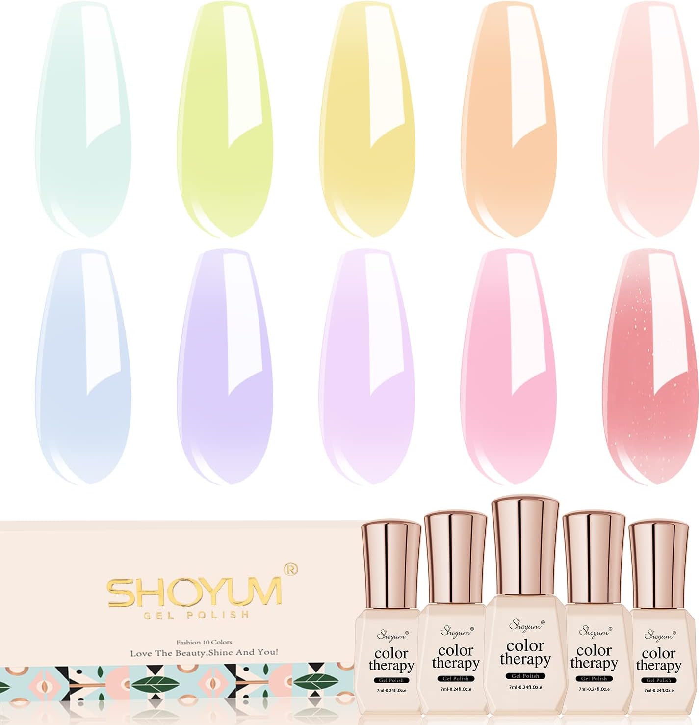 Jelly Pastel Gel Nail Polish Set 10Pcs Candy Colors Collection,Translucent Spring Summer nail gel polish Manicure at Home DIY Easter Mother's Day Gifts