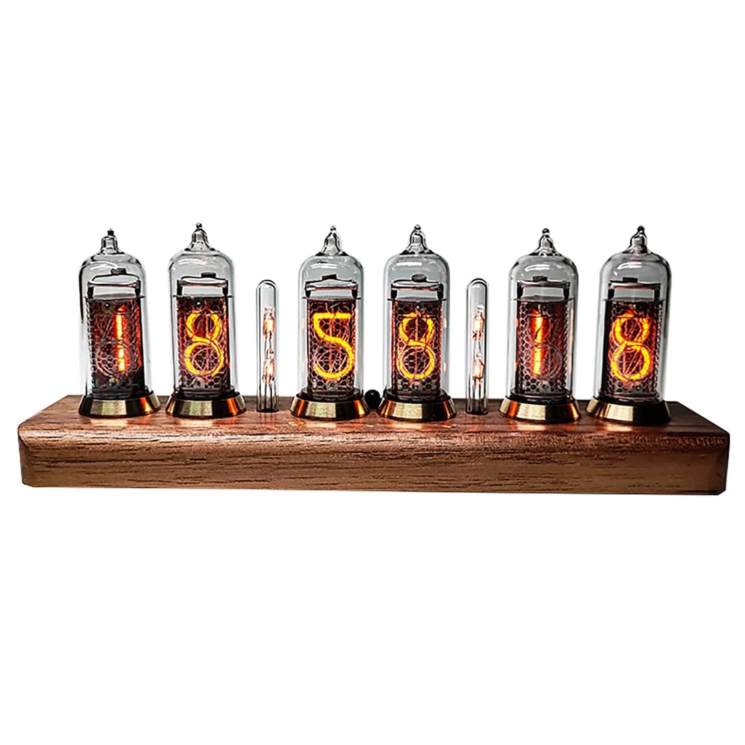 Zyjix Walnut Vintage Nixie Tube Clock, In-14 Luminous Clock, 6-Bit Color Lcd Display, Digital Photo Display, 10 Adjustable Brightness Levels, For Home Bedroom Desk Decoration Gift