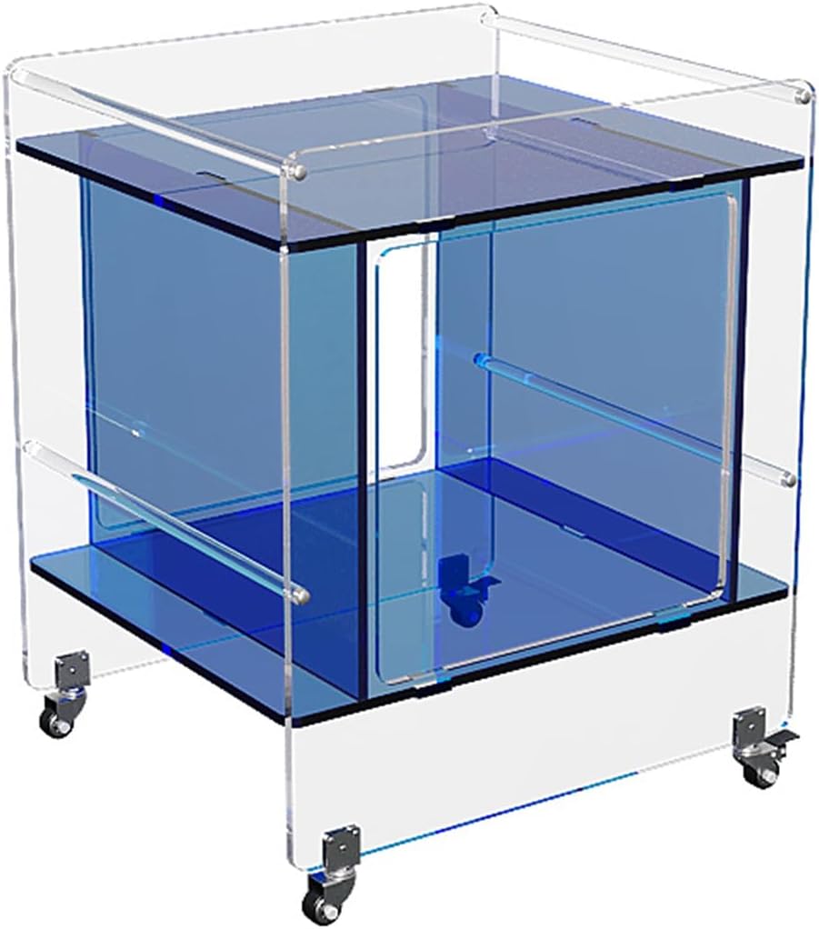 Transparent Acrylic Mobile Side Table with Wheels - Multifunctional Storage & Stylish Home Decor (Blue)