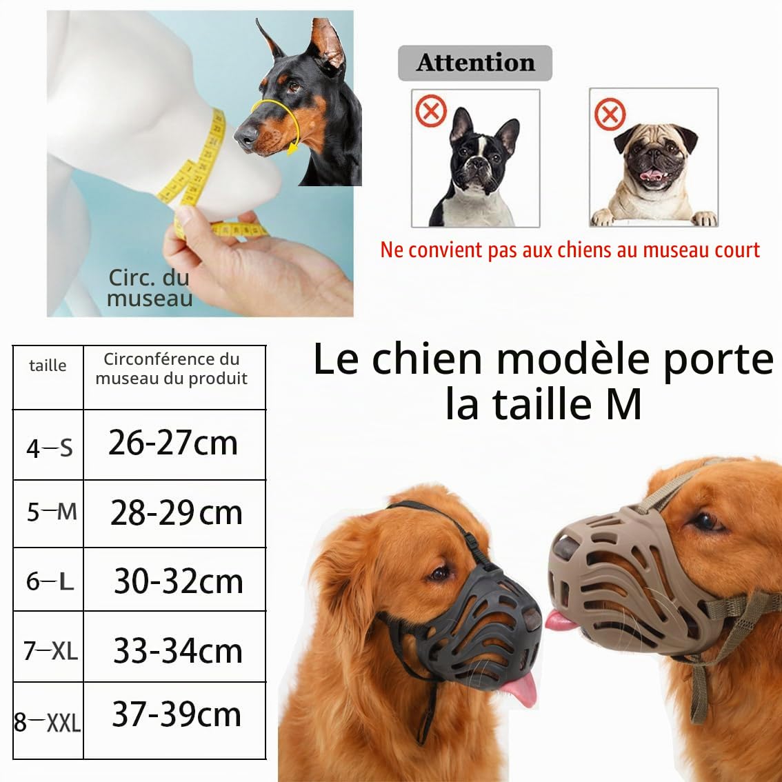 Muselière en silicone pour chiens petite, moyenne et grande taille empêche les morsures, la mastication et les aboiements (noir, taille M)