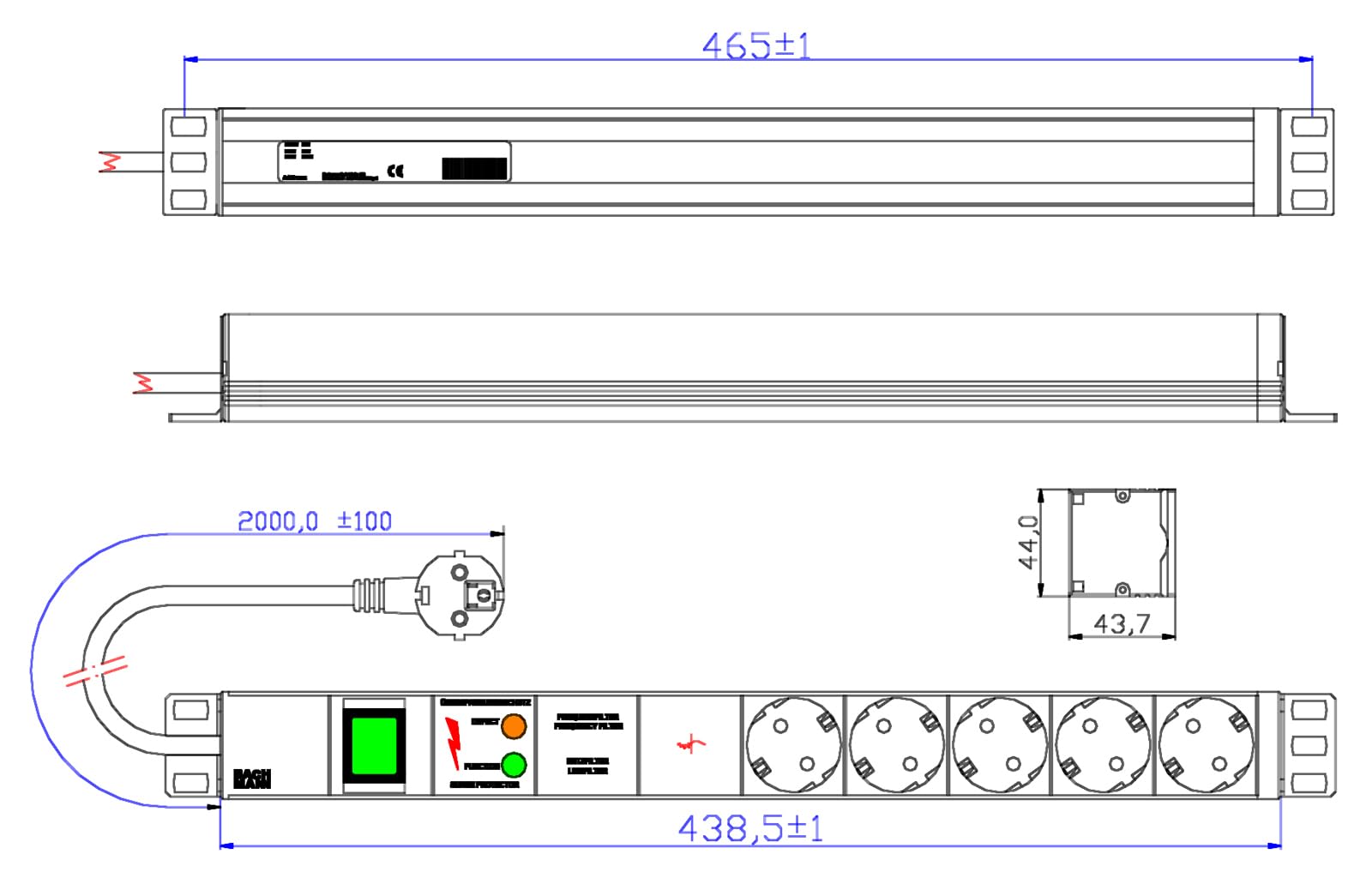 Bachmann 333.403 Steckdosenleiste 5-fach, Grau