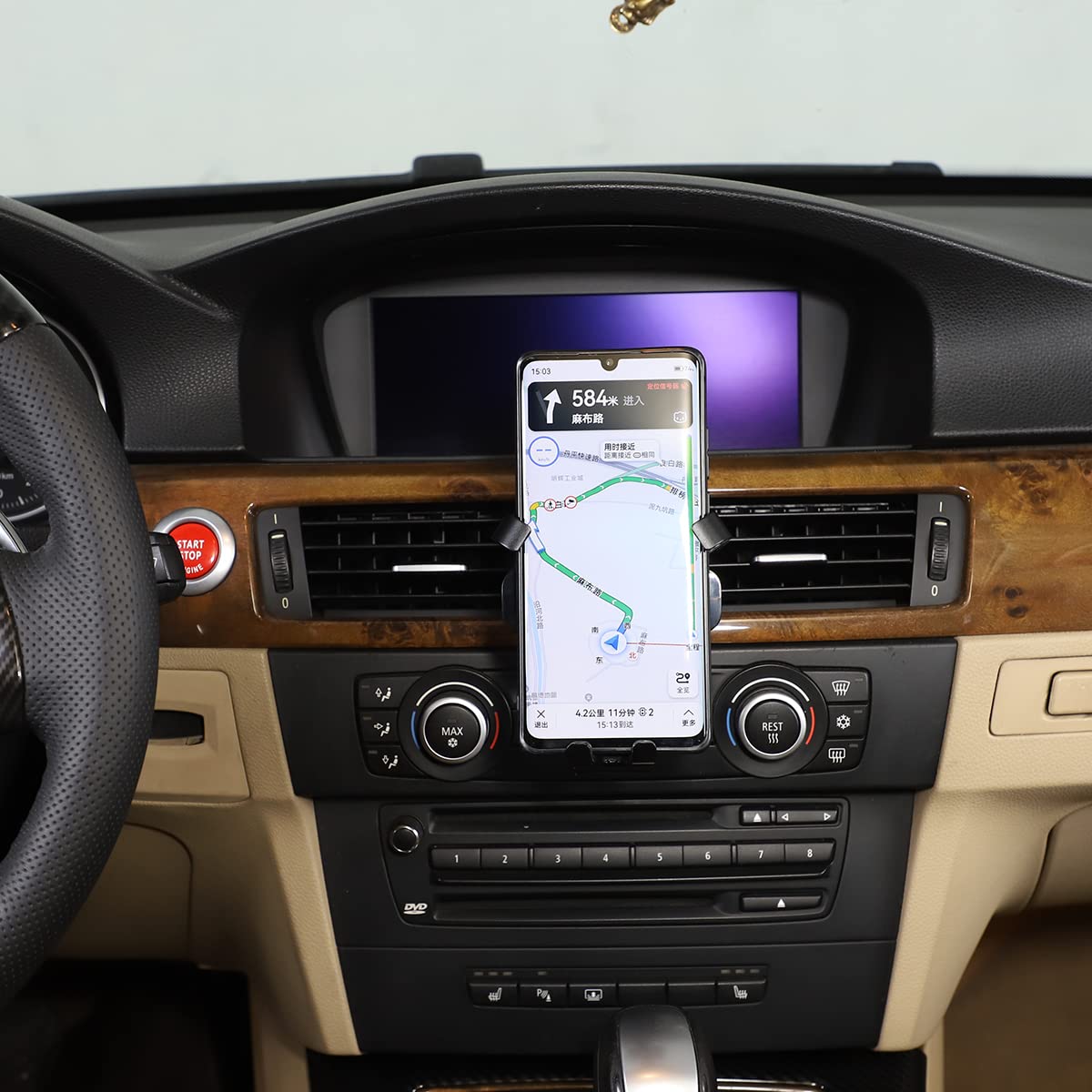 YANER Support de téléphone portable en alliage d'aluminium pour console centrale de voiture pour BMW Série 3 E90 E92 2005–2012 Accessoires de voiture
