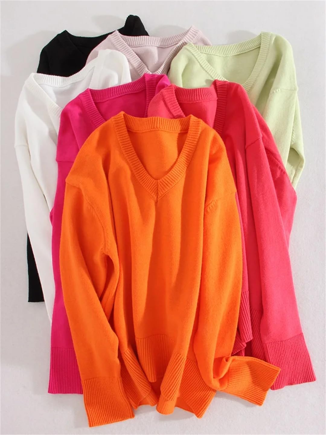 Damski sweter z dzianiny z dekoltem w serek, luźny sweter na co dzień, dzianina, ciepły sweter oversize