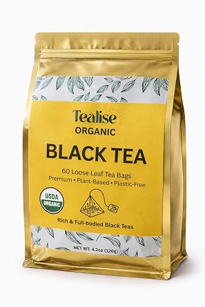 Organic Black Tea Plant-Based & Plastic-Free Tea Bags 60 Servings Premium Whole Leaf Loose Tea by Tealise