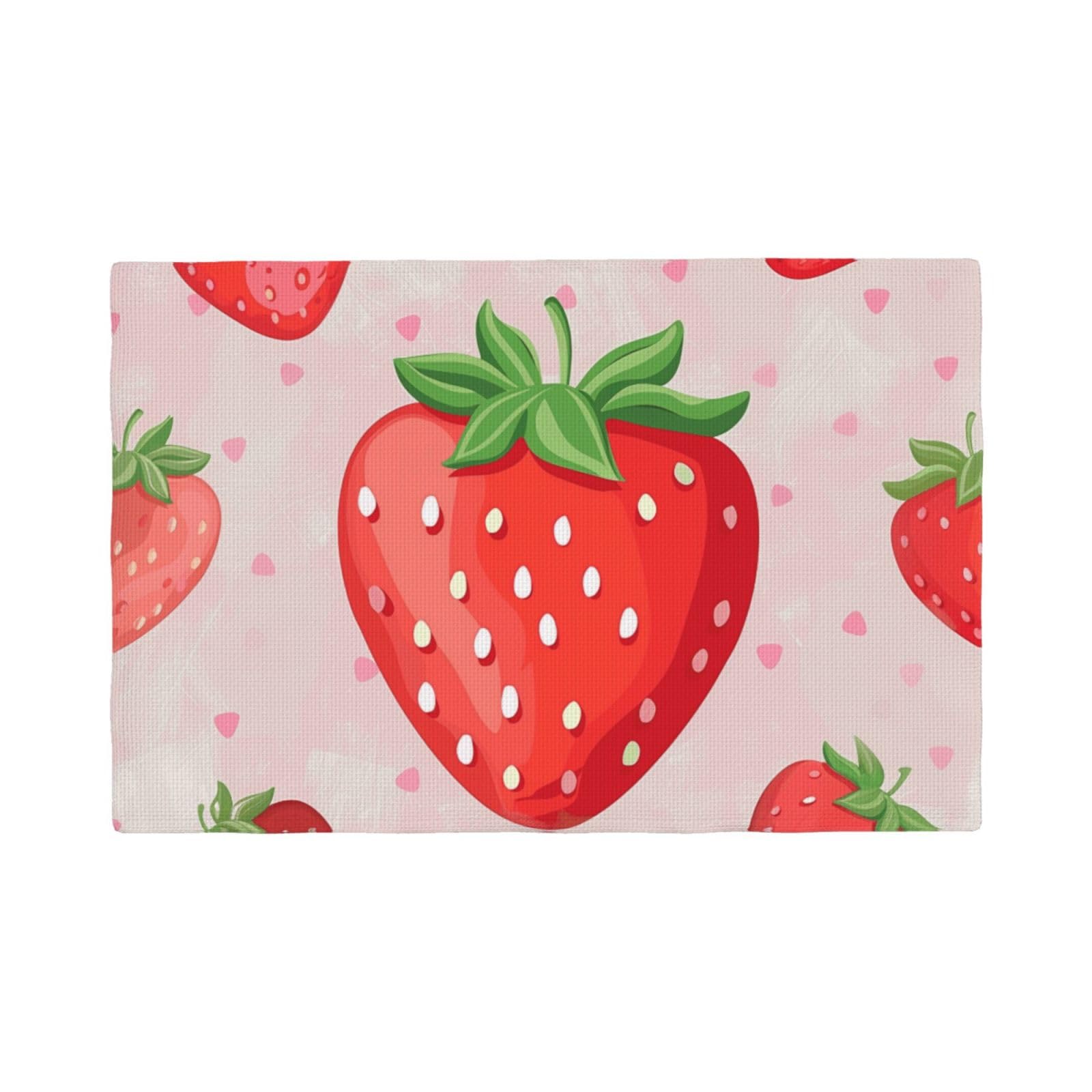 Strawberry Print Print Placemats Set, Heat Resistant Washable Placemat 12x18in Table Mats for Party Kitchen Dining Table Decoration Indoor Outdoor, Six Piece
