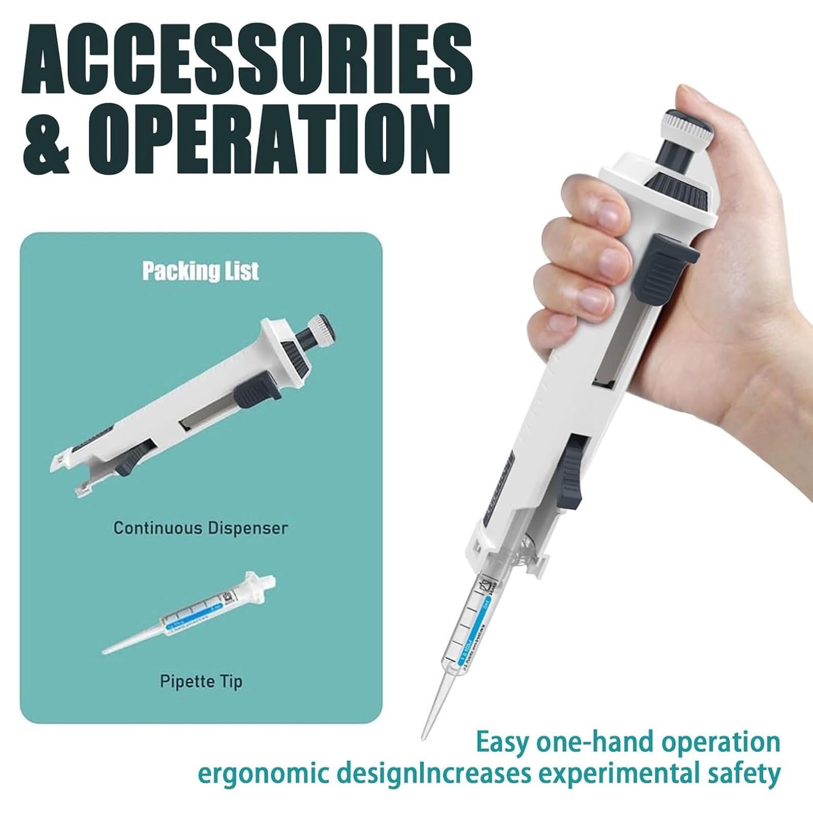 JOSBY Pipetas continuas de 0,5 ml a 50 ml (48 Unidades), dispensador de Laboratorio de Volumen Ajustable, pipetas monocanal con Puntas de 5 ml, pipeta de 5 velocidades, posición de Engranaje Visible