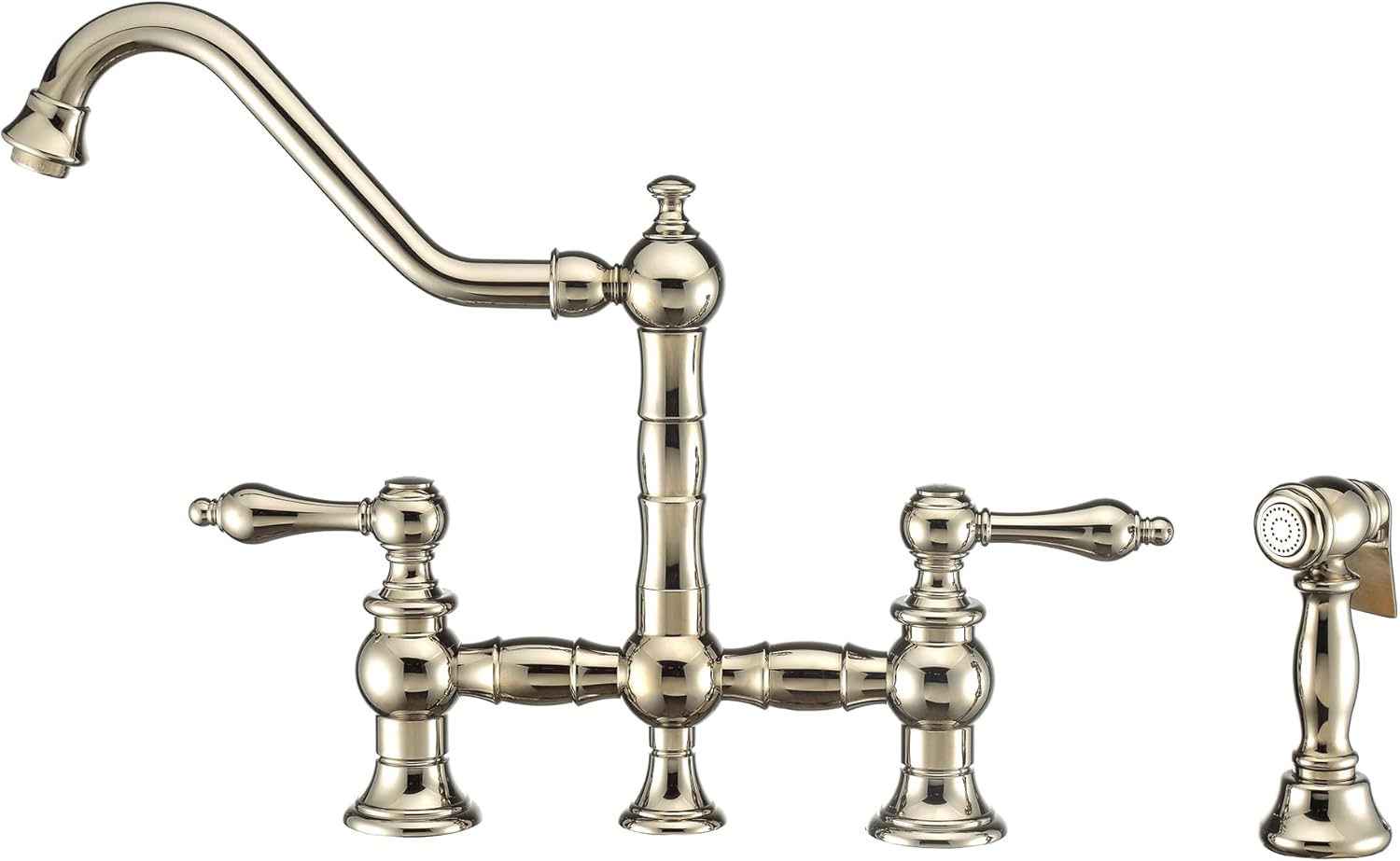 Whitehaus Kitchen Faucet; Brass Construction, Spout, Lever Handles, Side Spray; Polished Nickel