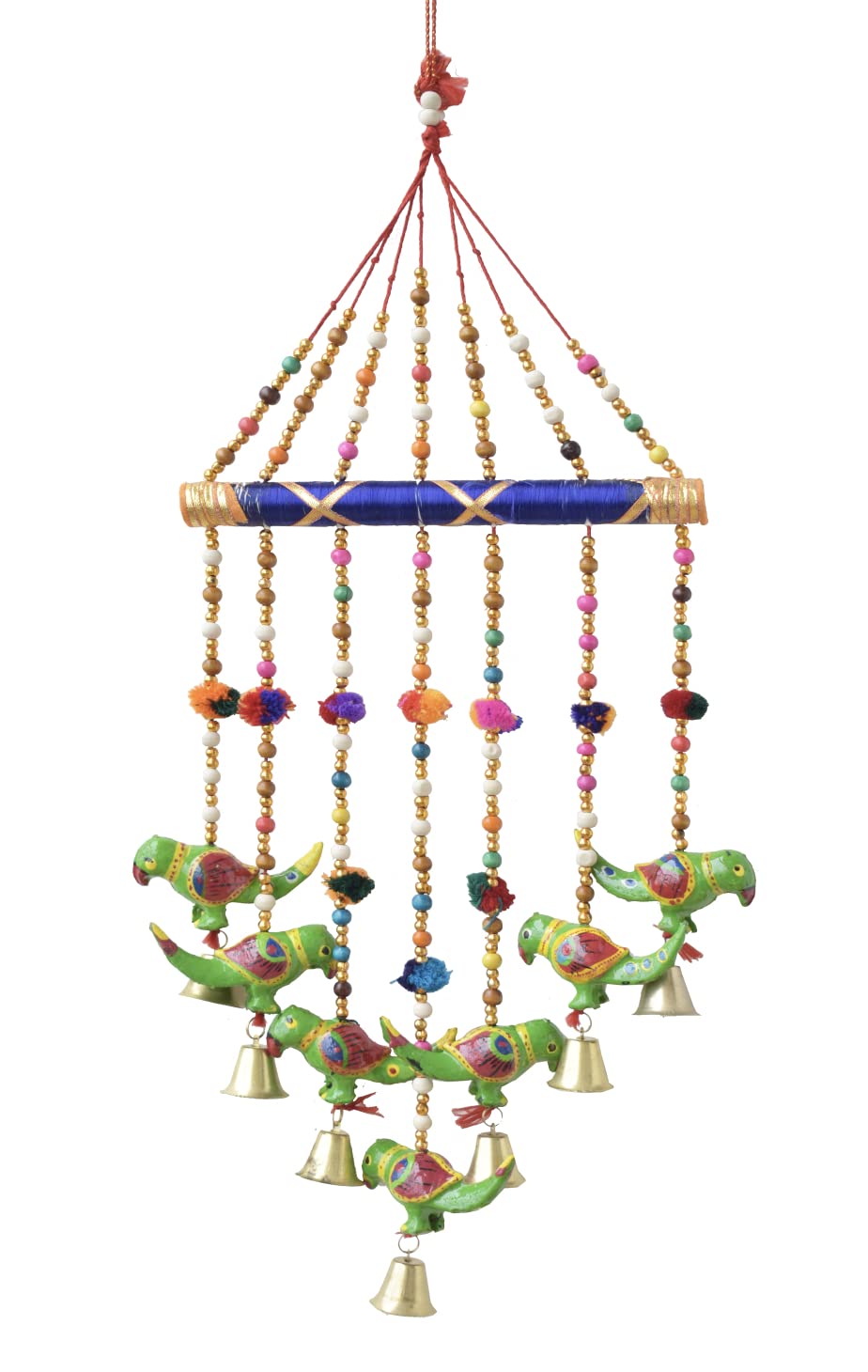Colorful Parrot Windchimes Jhoomar Hanging for Home Door Wall Temple Bedroom Decorative Accessories for Party Festival Decor Wedding Christmas