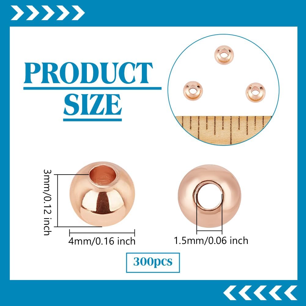 PH PandaHall 300pcs 4mm Smooth Round Beads Rose Gold Spacer Beads Brass Bead Long-Lasting Plated Loose Spacers Seamless Ball Bead for Summer Hawaii Stackable Bracelet Necklace Earring Jewelry Making - Image 2