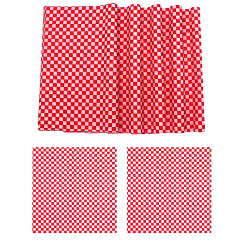 100 Pcs Rouge et Blanc D'emballage Alimentaire à Carreaux,Papier Alimentaire Cire,Graisse Papier,Reutilisable Anti-graisse feuilles Papier Alimentaire,Wrap Papier,pour Hamburger Pizza Pain Frites