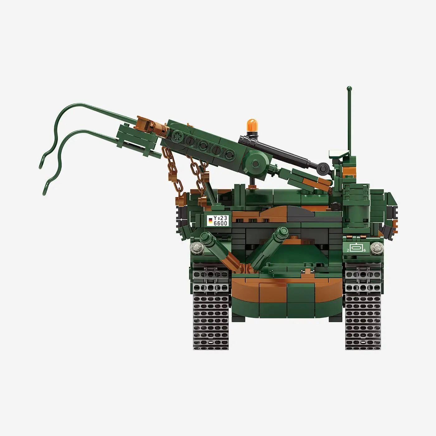 BlueBrixx Pro 109787 – Minenräumpanzer Keiler Bundeswehr - 1311 Bauelemente | 318 x 209 x 154 mm, Tarnmuster in Grün und Braun, Kettenlaufwerk, Räumgerät mit Ketten, Antenne, Sammlermodell