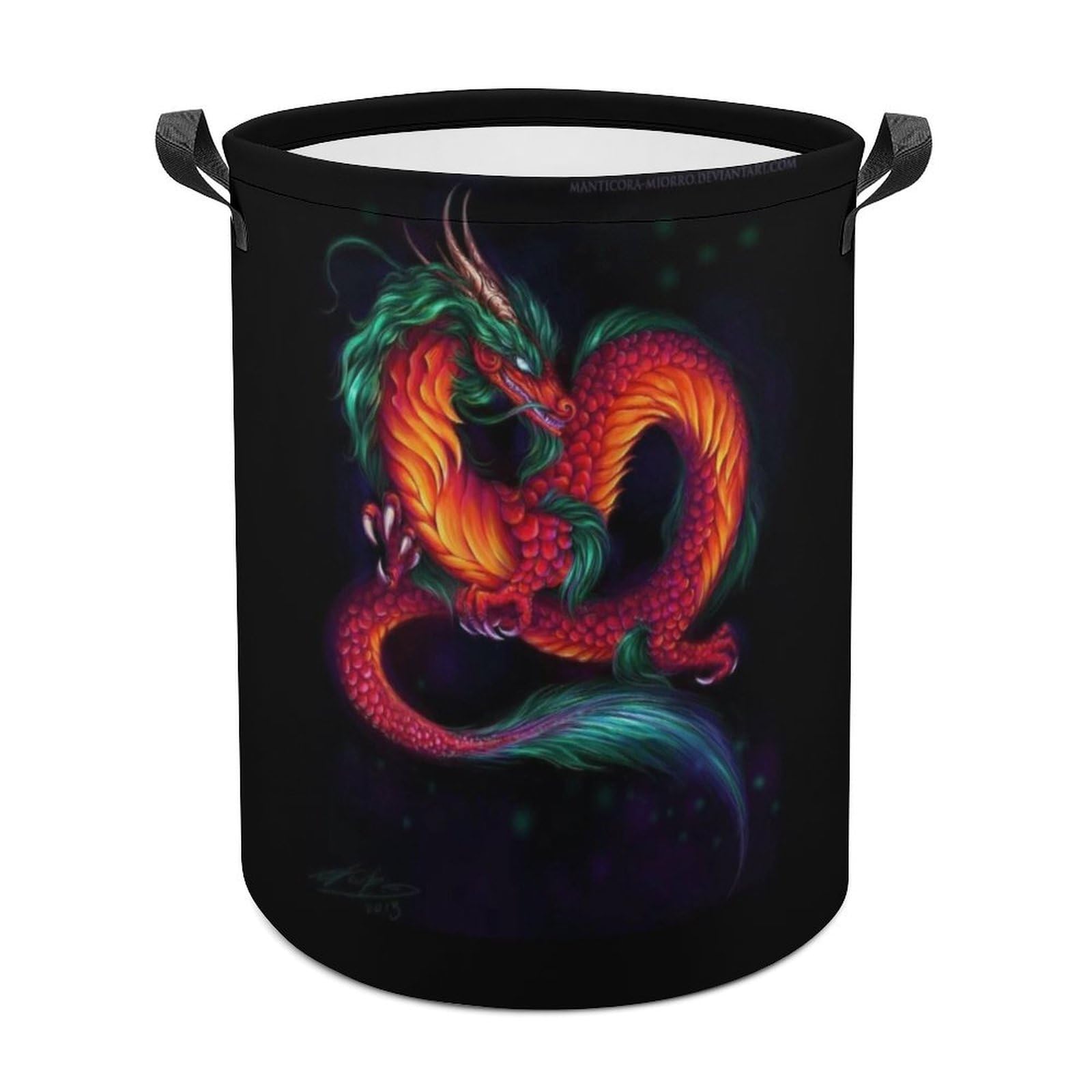 Wlntrophic Laundry Hamper, Chinese Dragon Laundry Basket, Washing Basket with Handle