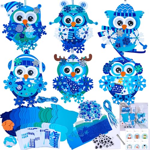 Winlyn 24 Sets Winter Craft Kits Christmas Crafts DIY Snowflake Owl Ornaments Decorations Craft Kit Festive Foam Stickers Winter Arts and Crafts for Kids Holiday Home Classroom Activities Party Favors