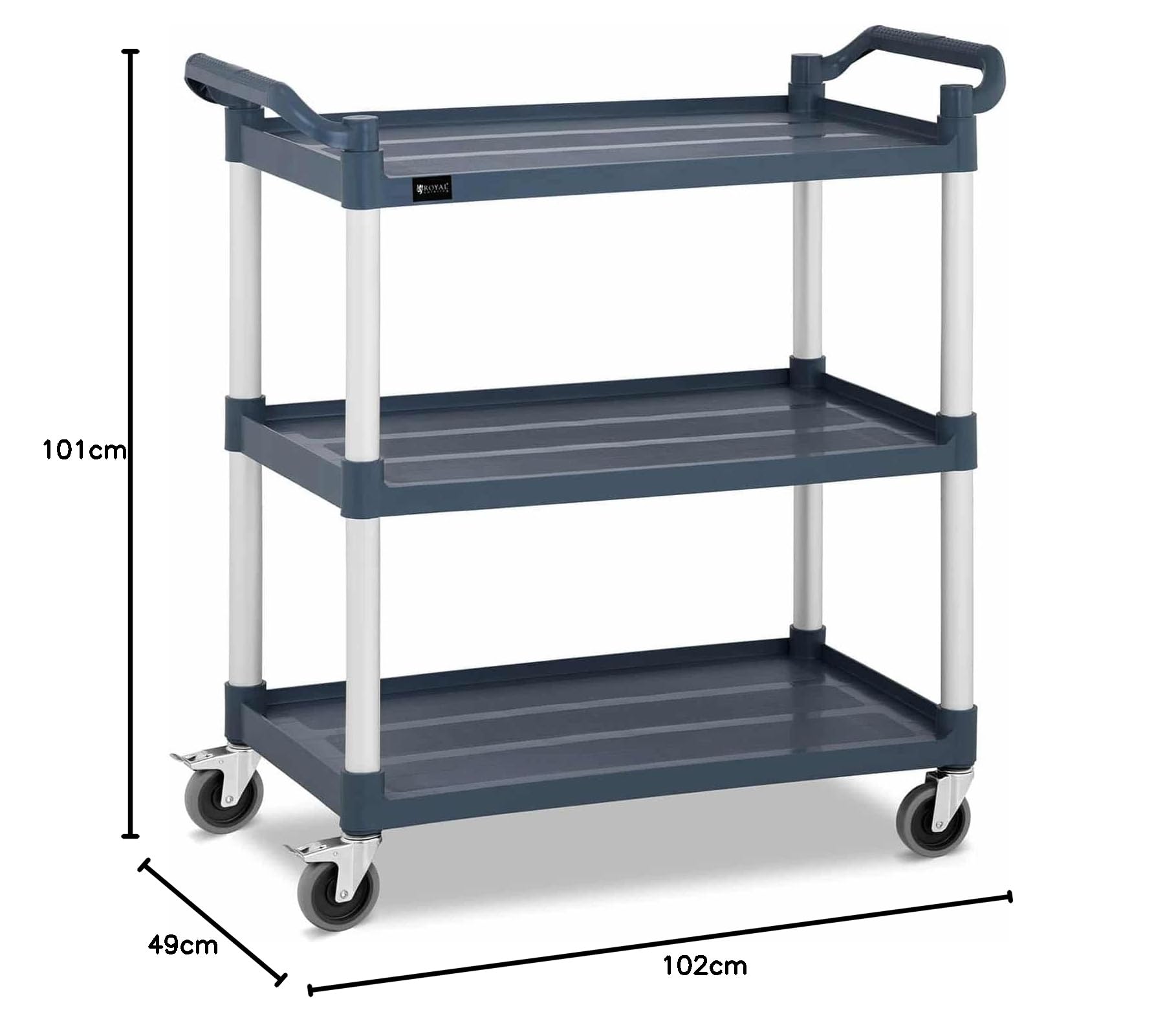 Royal Catering Carrello Di Servizio Ristorante Carrello Per Sala RC-ST910SS (3 Ripiani, 4 Ruote, 150 kg, Alluminio)