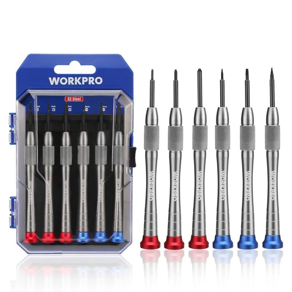 WORKPRO WP200549 Profesyonel Saat Tornavida Seti, 6 Parça, S2 Manyetik, Elektronik Onarım