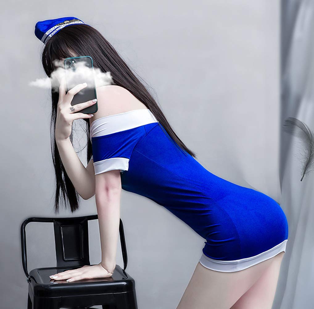 SINMIUANIME Women Lingerie Set Stretch Skirt Office Secretary Stewardess Cosplay Lingerie, 7048blue, One Size - Image 2