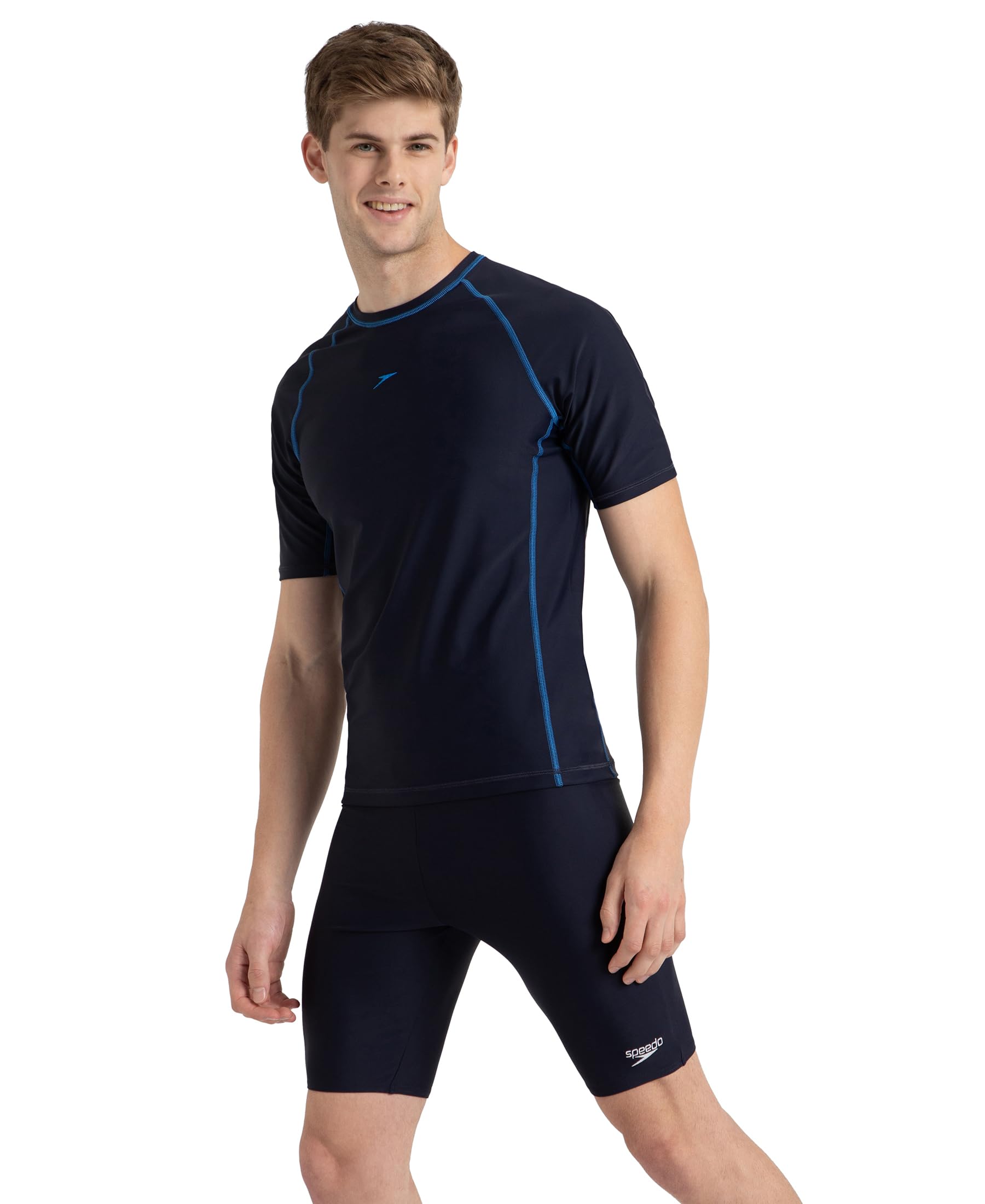 Speedo Men's Endurance10 Short Sleeve Suntop - True Navy & Turkish Sea 2