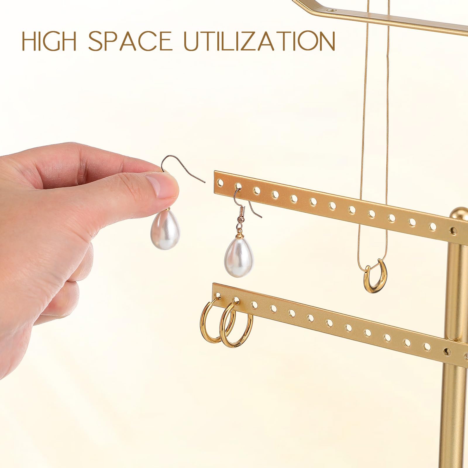 INOOMP Soporte Organizador de Joyas de Metal Múltiples Niveles, Almacenamiento Versátil y Diseño Elegante para Collares y Pendientes en Escritorio