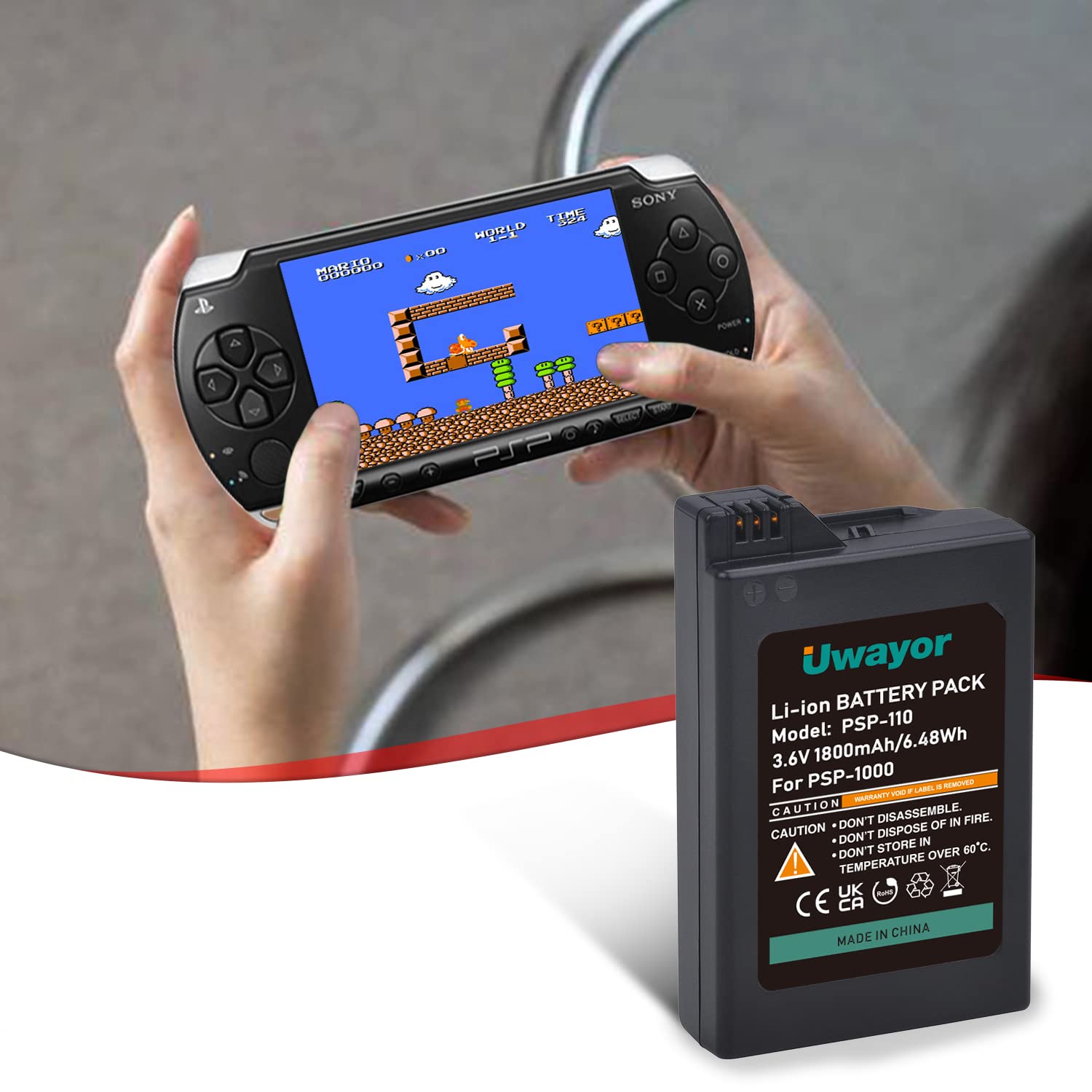 FLSTOR Batteria agli ioni di litio per PSP 1000, 3600 mAh, 3,6 V, compatibile con console Sony PSP 1000, (non per PSP 2000/3000/PS Vita