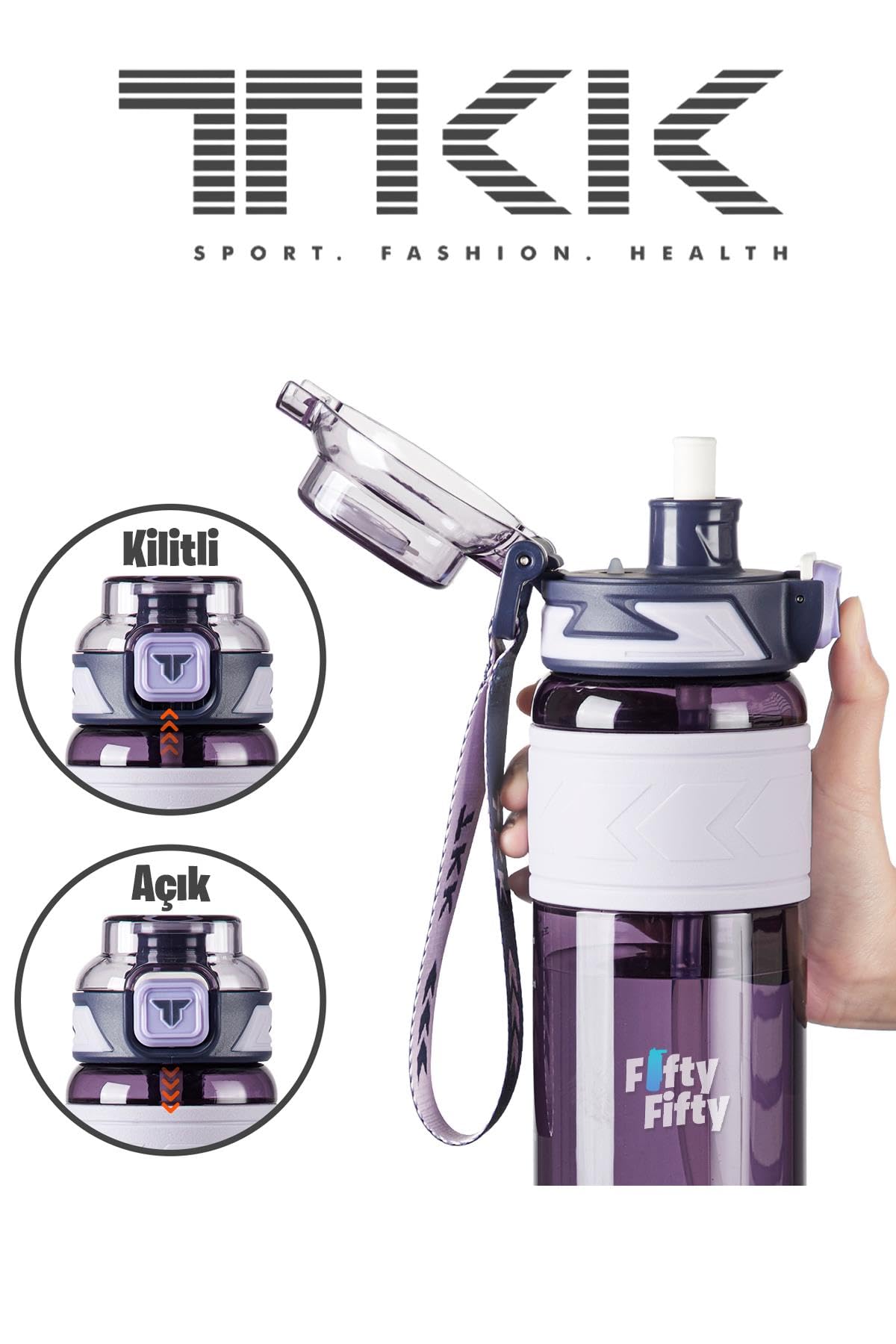 Vagonlife TKK 600 ML Çift Kullanım Pipetli/Rahat içim Bpa İçermeyen Tritan Su Matarası TKK600ML1019 Mor