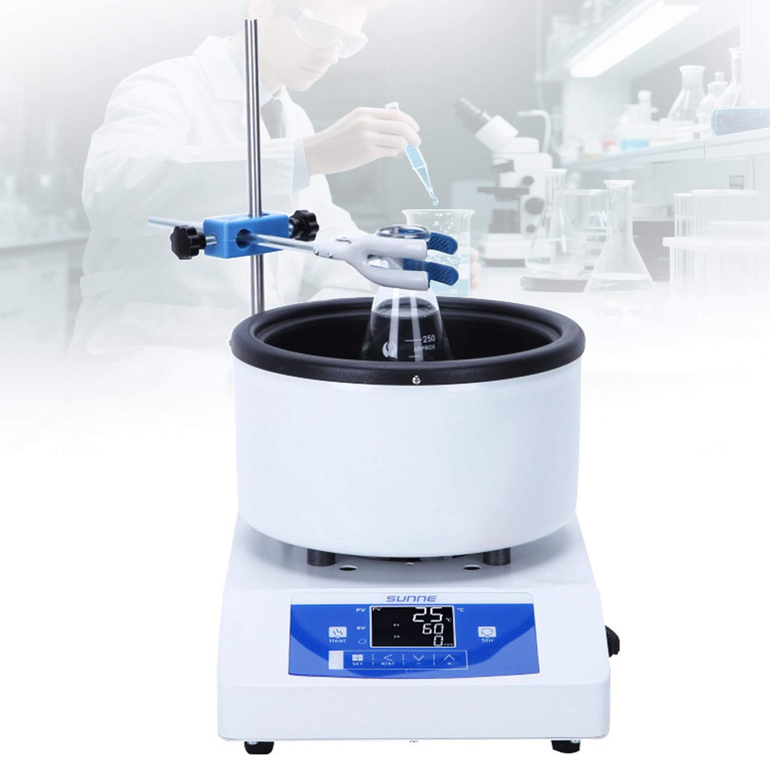 Agitador magnético con calefacción y pantalla digital, 50-2000 RPM para preparación de muestras de laboratorio, mezcla de soluciones, baño de agua y aceite, capacidad de 1 litro