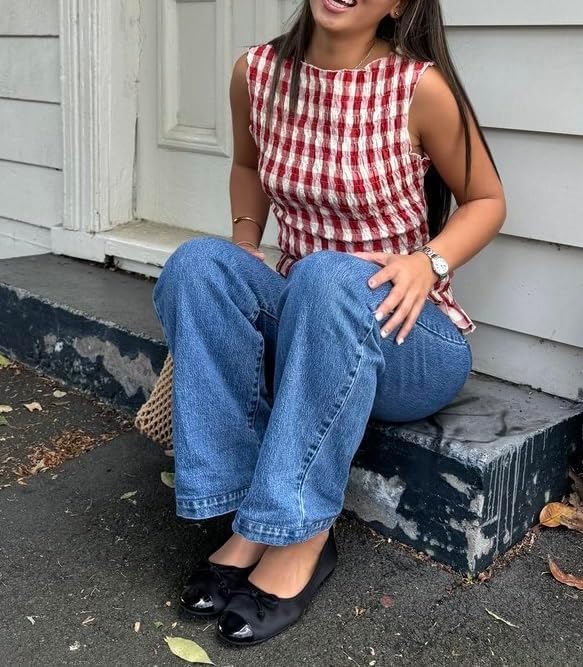 Women Y2K Tie Up Smocked Tank Tops Sleeveless Crew Neck Crop Shirred Top Cute Going Out Ruched Peplum Shirt - Image 4