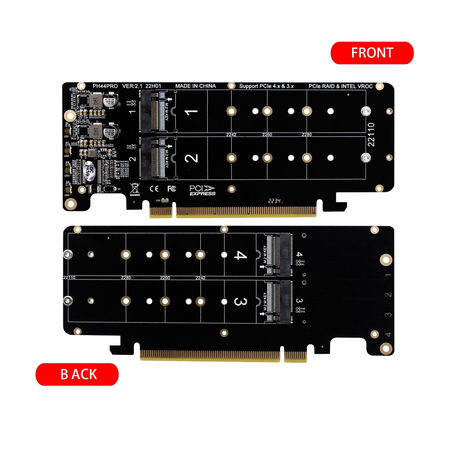 Scheda Di Espansione PCIe X16 A M.2 NVMe - 4 Porte, Dissipatore Di Calore, Supporto RAID 0, Velocità Fino A 14000+ MB/s, Per PC E Server