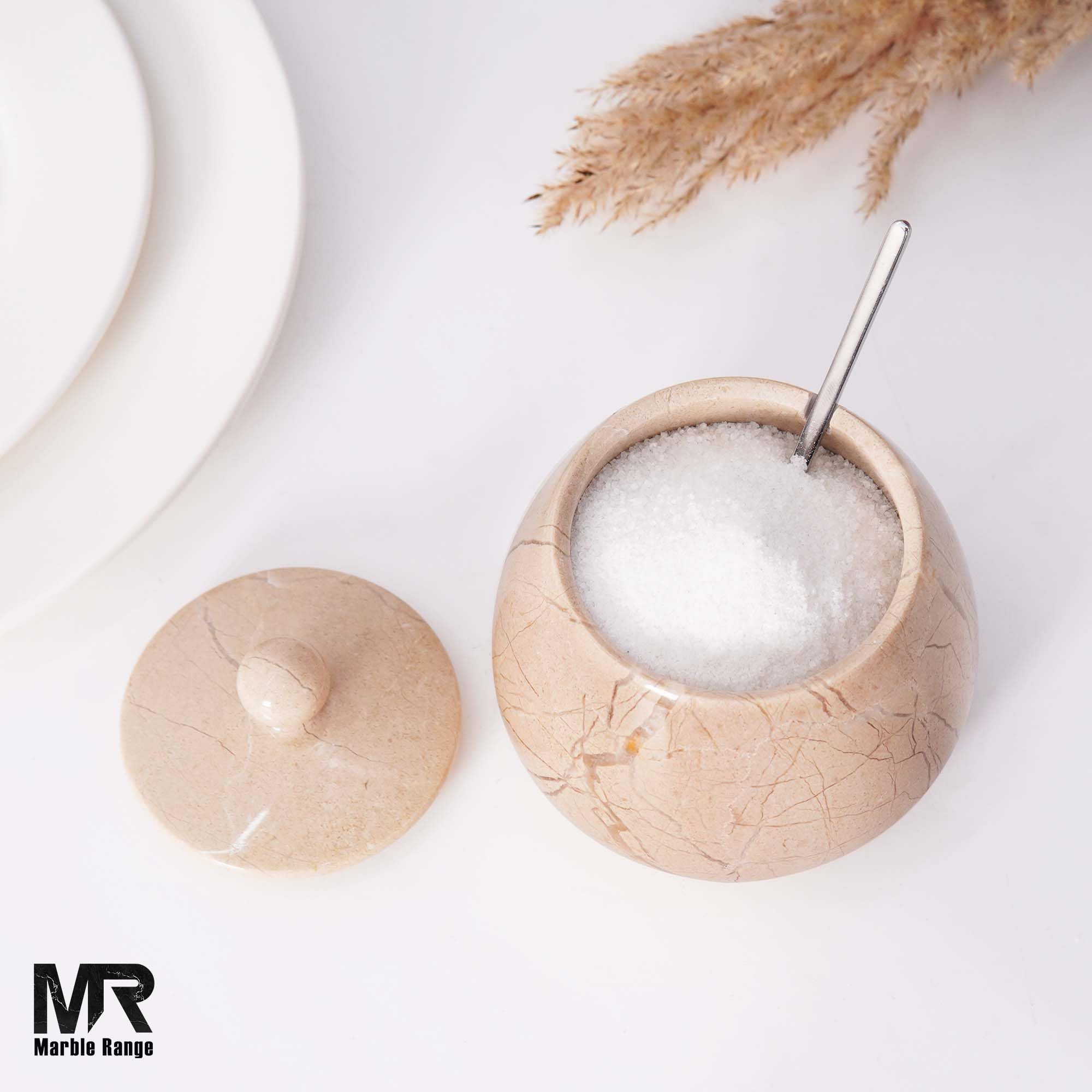 Salero de mármol con tapa de 4 pulgadas, caja de sal hecha a mano, cuenco de sal y pimienta, soporte de sal con tapa y cuchara, bodega de sal para almacenamiento de cocina, recipientes de sal y