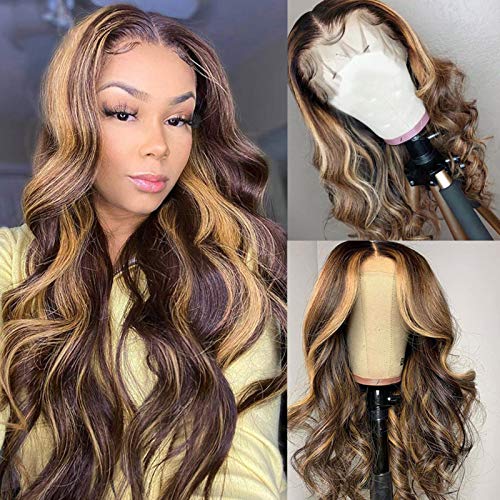 YMS Human Hair Wigs for Black Women 150% Density 13X4 Transparent Lace Front Wigs Human Hair Highlihgt 4/27 Human Hair Lace Front Wigs Pre Plucked (22 inch, 4/27Lace Front Wig)