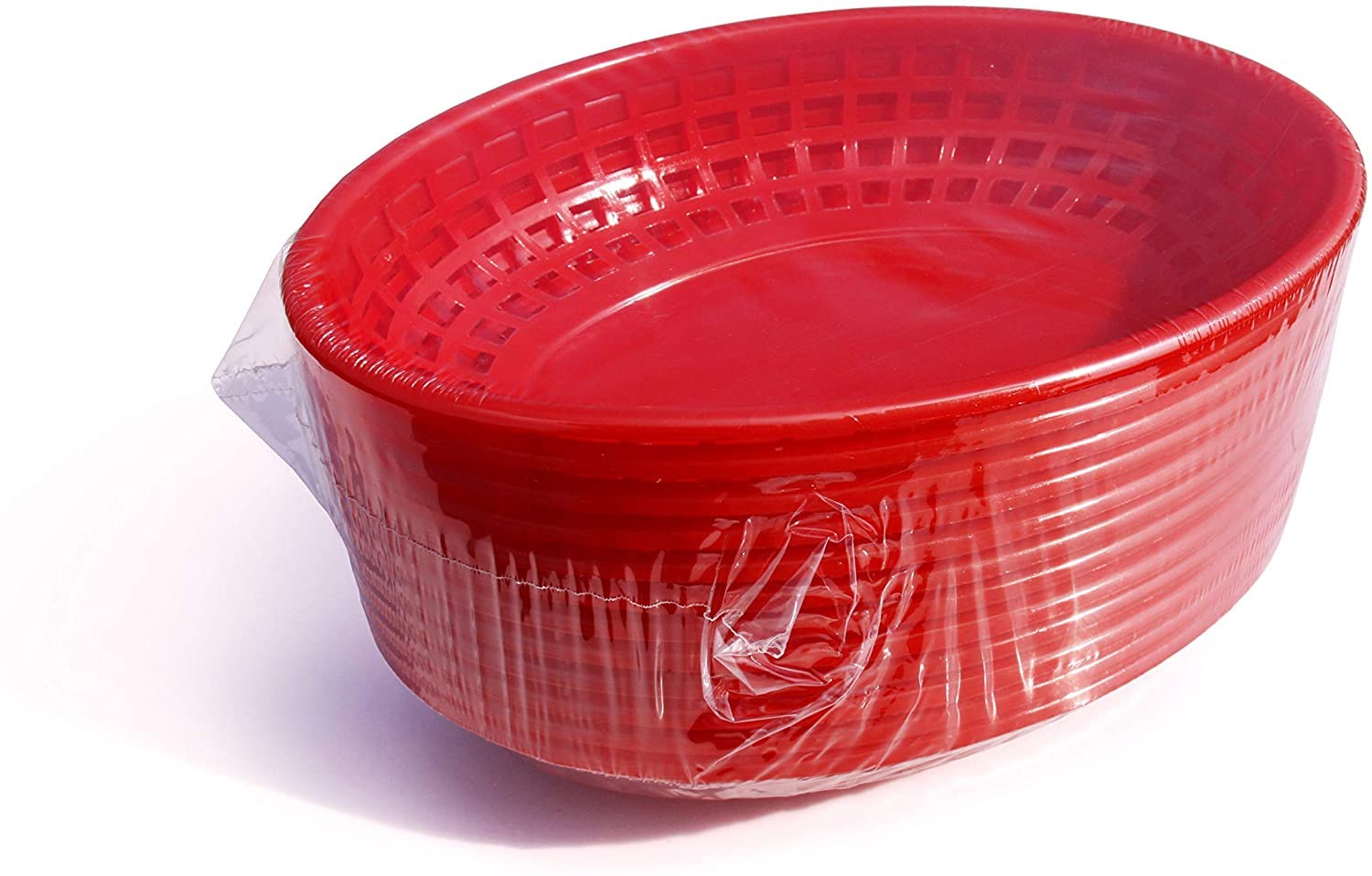 NINGWAAN Set 24 Cestini Portavivande In Plastica Rossa Per Fast Food - 27x18 Cm, Ovali, Perfetti Per Panini, Patatine, Feste E Picnic