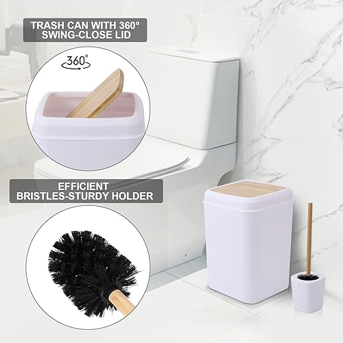Miniatura 4 de XLHOMO Juego de accesorios de baño blanco de 19 piezas, juego de baño con basura, dispensador de jabón de loción de 17 onzas sin taladros, montado