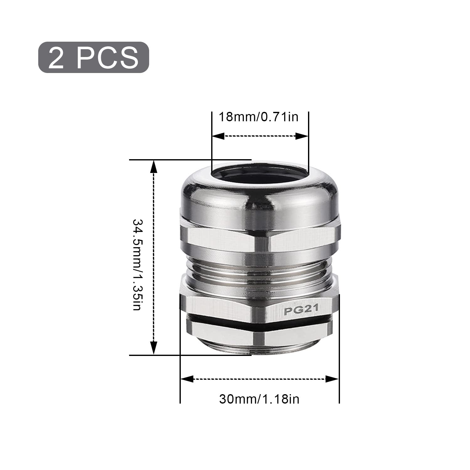Pressacavo PG21 Impermeabile In Acciaio Inox – Connettore Regolabile Per Cavi Da 15 A 18 Mm, Filettatura 9 Mm – Per Quadri Elettrici E Macchinari