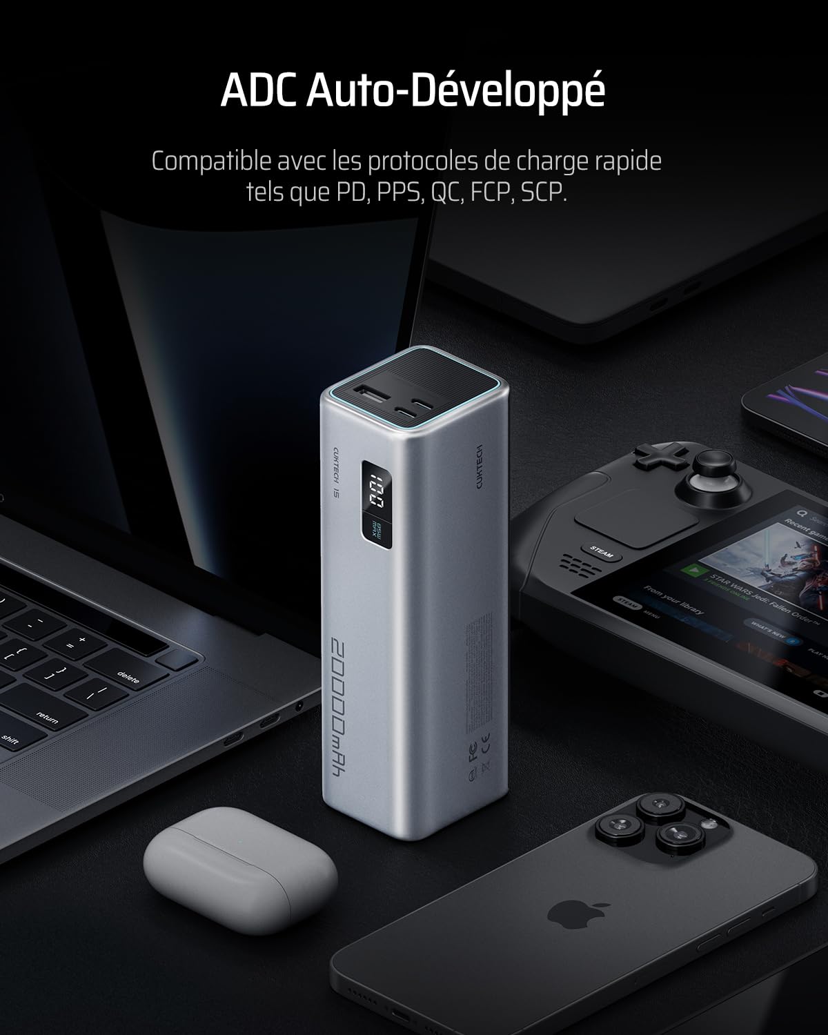 CUKTECH 15 SE 65W 20000mAh Batterie Externe Charge Rapide avec Écran LED