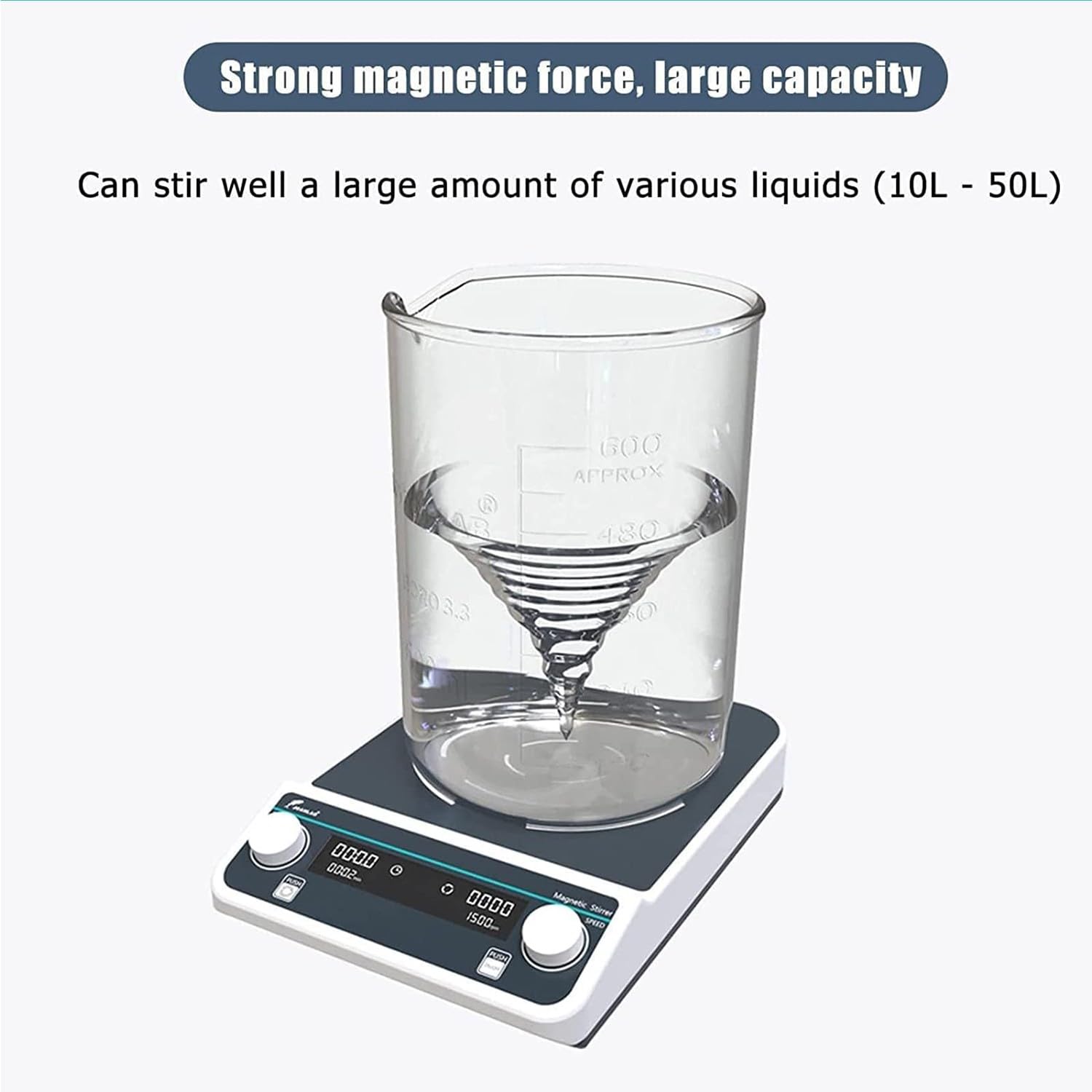 Mieszadło magnetyczne, automatyczny mikser laboratoryjny o dużej pojemności, 10 l do 50 l, mieszanie do przodu i do tyłu, 24-godzinny czas do zastosowań chemicznych i farmaceutycznych