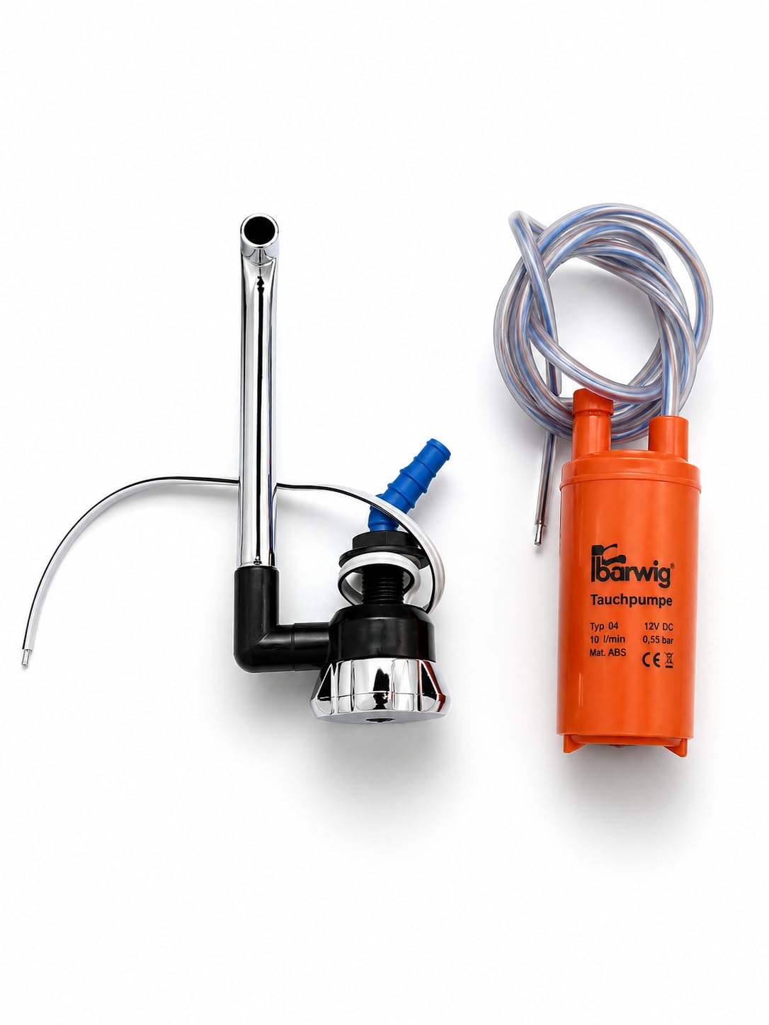 Kit Agua Camper 12V Bomba Sumergible BARWIG 10L/min + Grifo NOVO Baja Presión – Sistema Completo Fregadero Autocaravana, Caravana y Furgoneta Camper