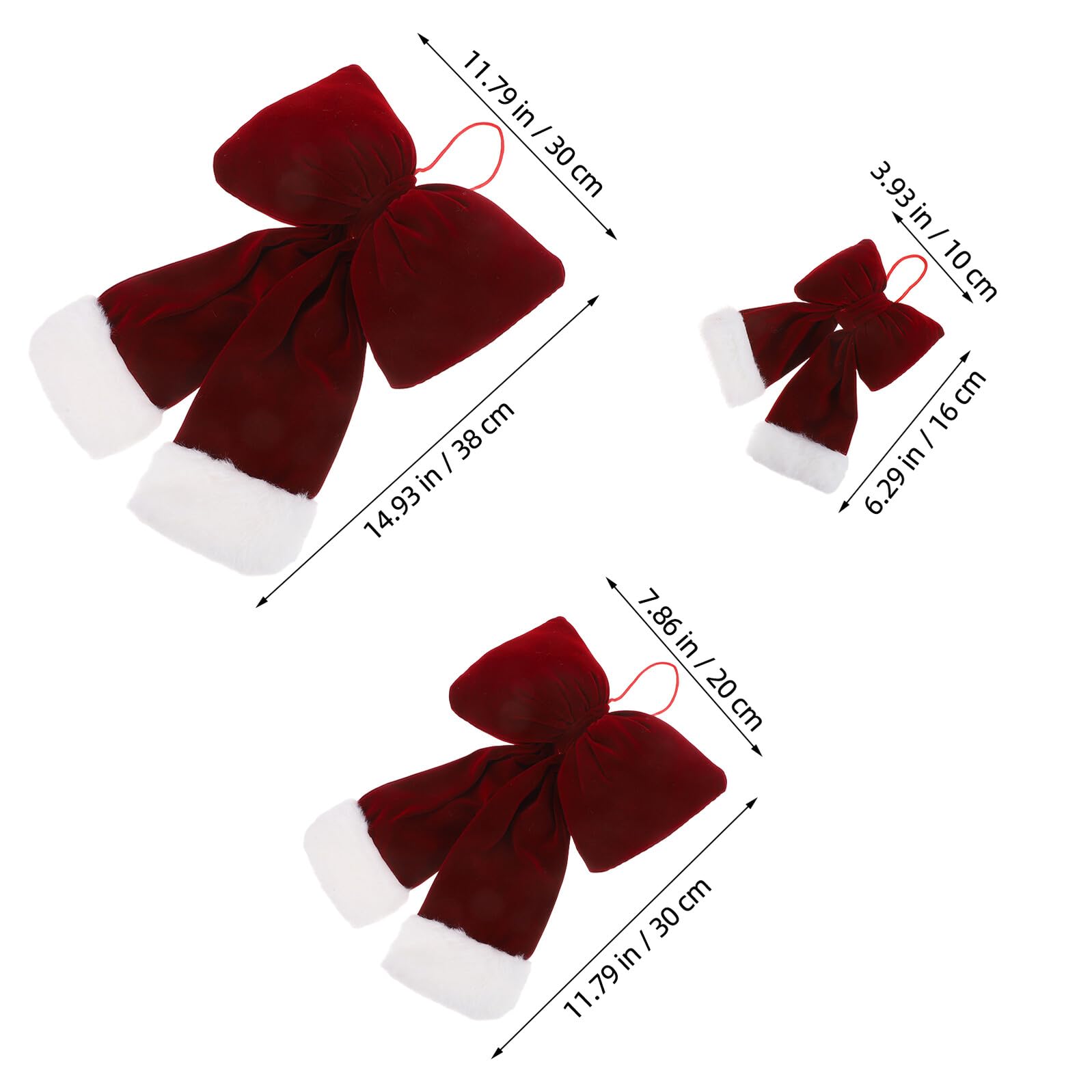 3 Piezas Lazo Navideño de Color Oscuro Lazo de Franela Decorativo Colgante para Guirnalda y Árbol de Navidad Festiva