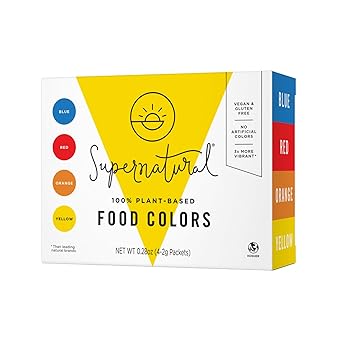 Supernatural Plant-Based Food Coloring - Blue, Red, Orange & Yellow Natural Food Dye Powders, Hyper-Concentrated, Vegan, No Artificial Dyes 4 Packets