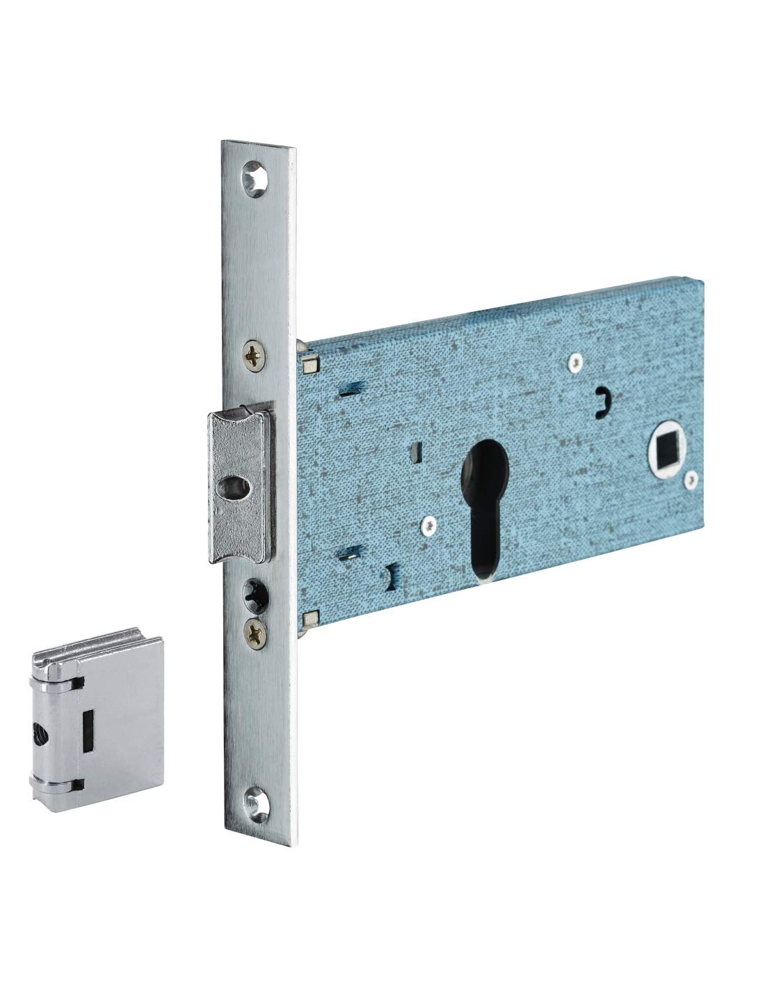 THIRARD - Boîtier de Serrure Encastrable à Cylindre pour Porte d'Entrée - Pêne D. Seul - Axe 67 mm - Bouts Carrés - Têtière Acier Nickelé Chromé 22 mm - Interchangeable avec Pène à Rouleau - Gris