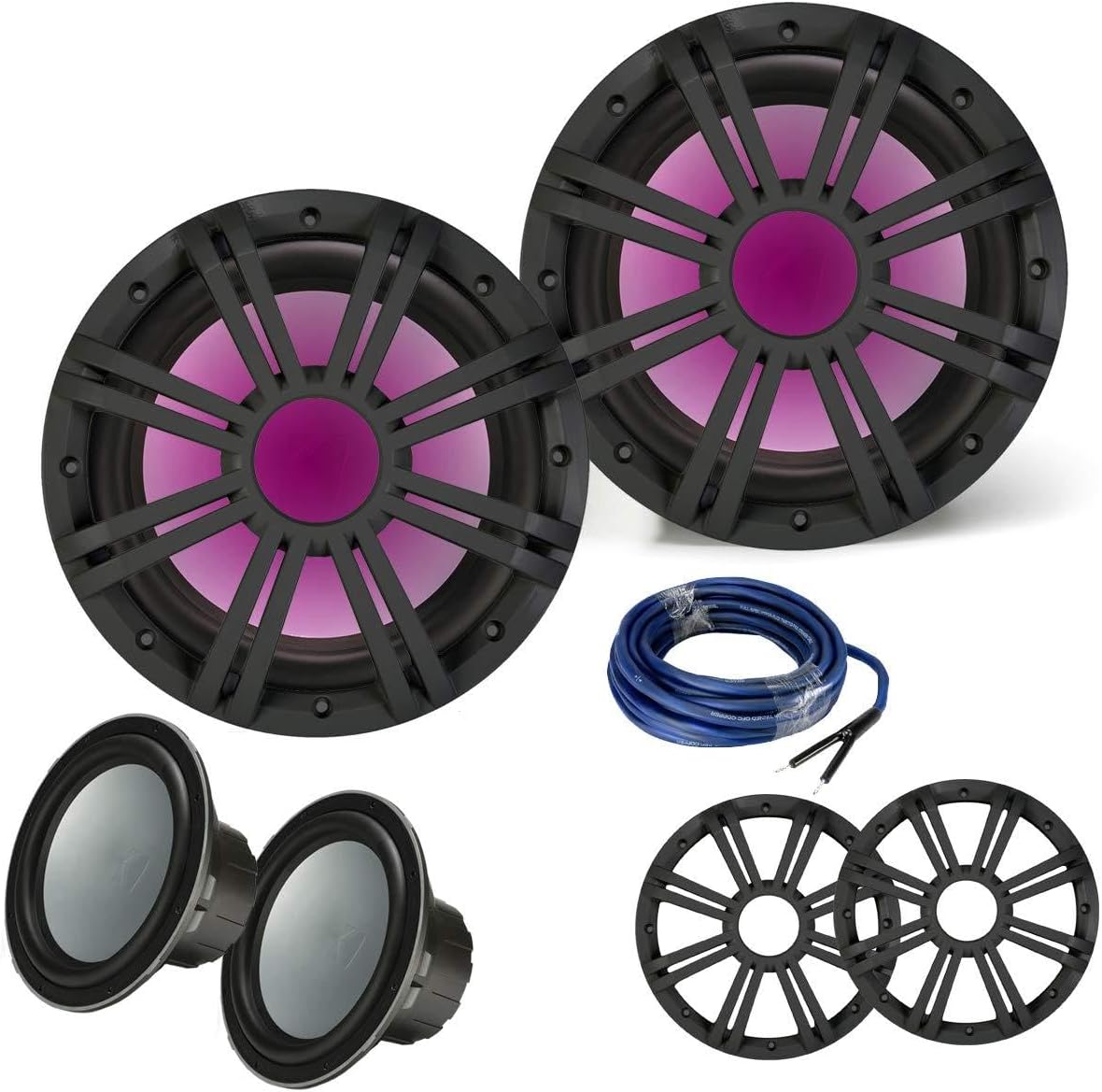 KICKER Two 10 Inch Marine Subwoofers with RGB LED Charcoal Grilles