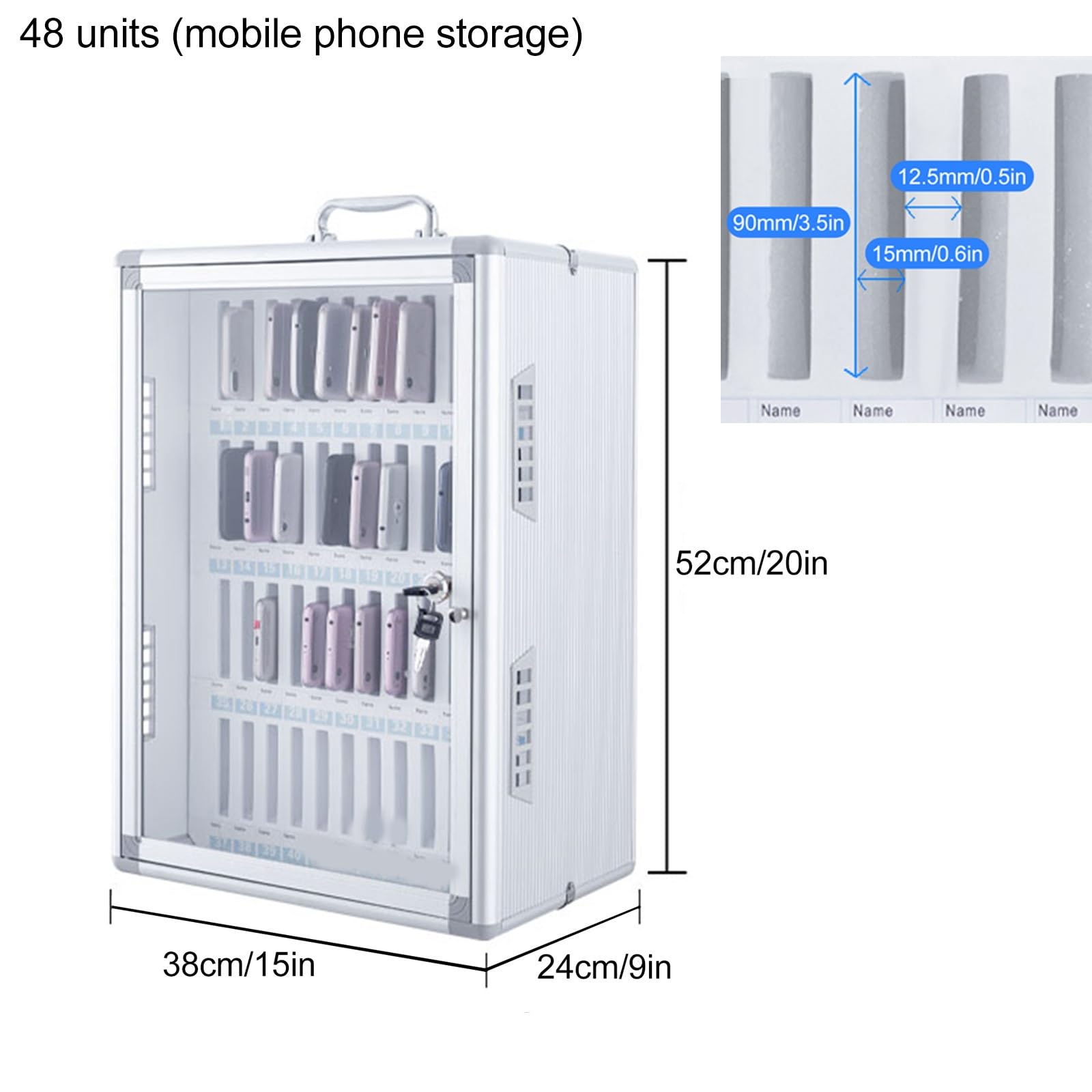 Casier de téléphone en aluminium pour salle de classe et bureau (38 x 24 x 52 cm) Support sécurisé pour étudiants et employés Idéal pour les écoles et les laboratoires