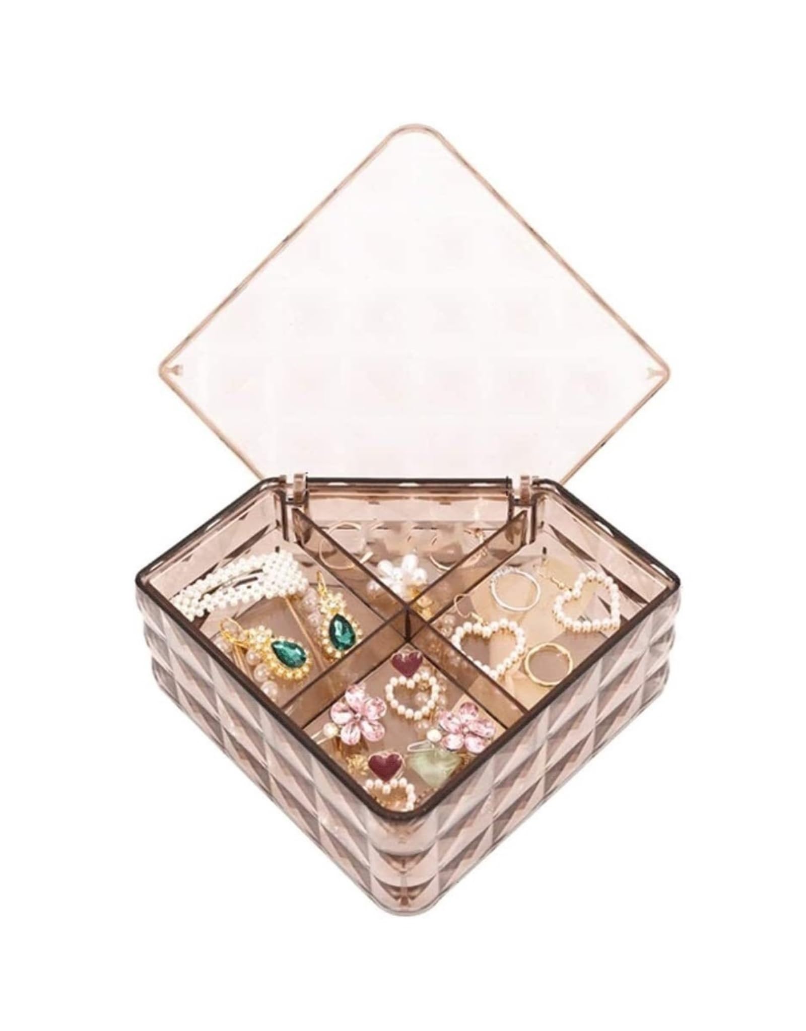 YCTTKDD Schmuckschatullen mit Rautenmuster, Schmuckaufbewahrung, Präsentationsboxen, Reise-Schmuckkästchen mit Deckel, Kunststoff-Organizer-Boxen für Damen (transparent) (transparent)