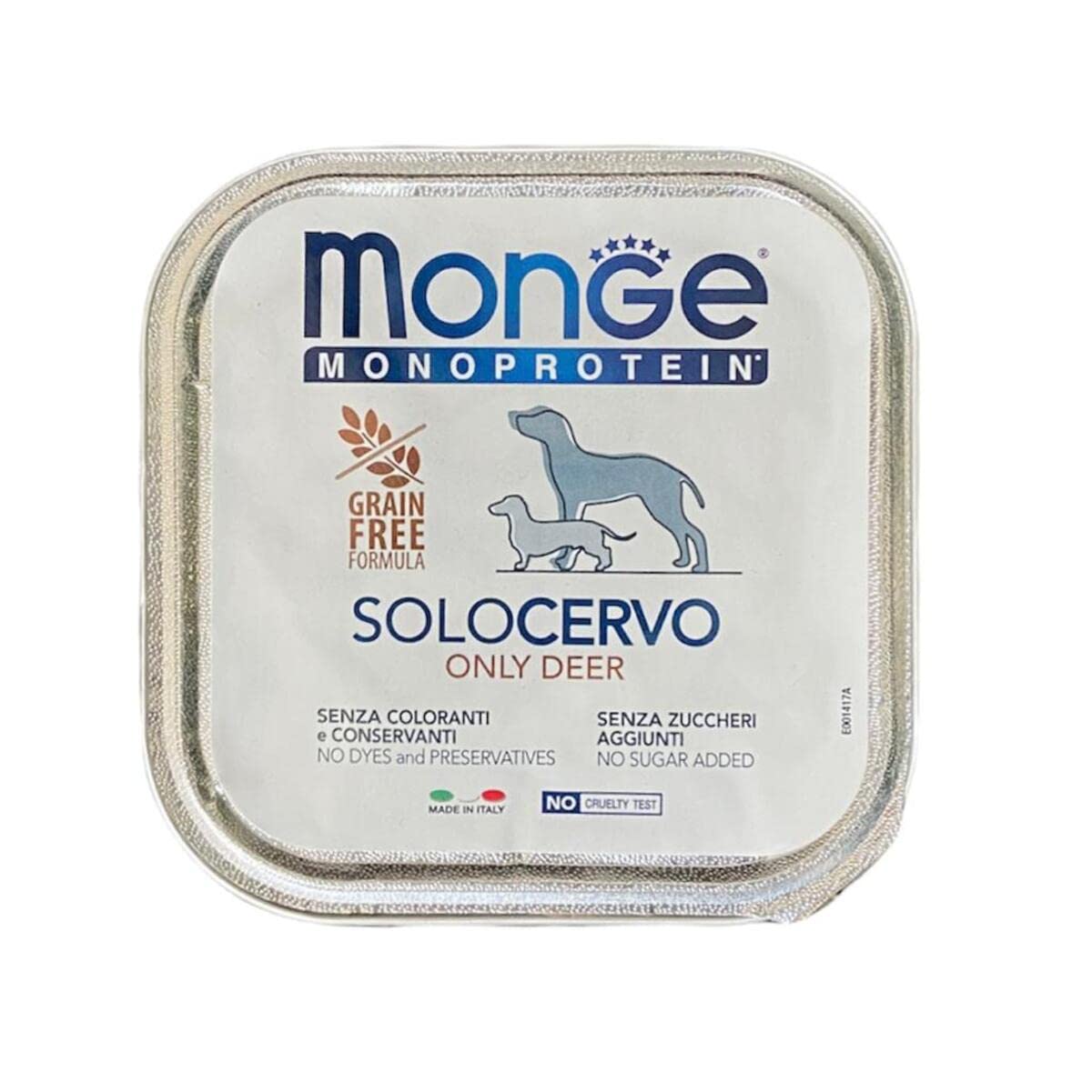 Monge Monoprotein Cibo umido per Cani solo Cervo, naturalmente senza coloranti, conservanti e zuccheri aggiunti. Confezione da 24 vaschette (1 = 150gr.)