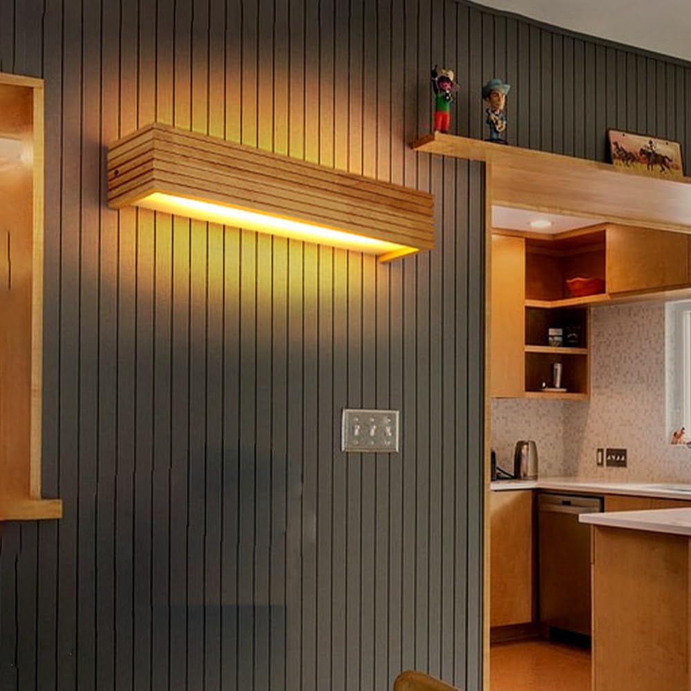 Moderne Holz-LED-Wandleuchte, japanische Schminktisch-Wandhalterung, Acryl-Schirm, Holz-Wandleuchte, Spiegel-Frontleuchten für Wohnzimmer, Schlafzimmer, Gästetoilette, Wand-Nachttischlampe