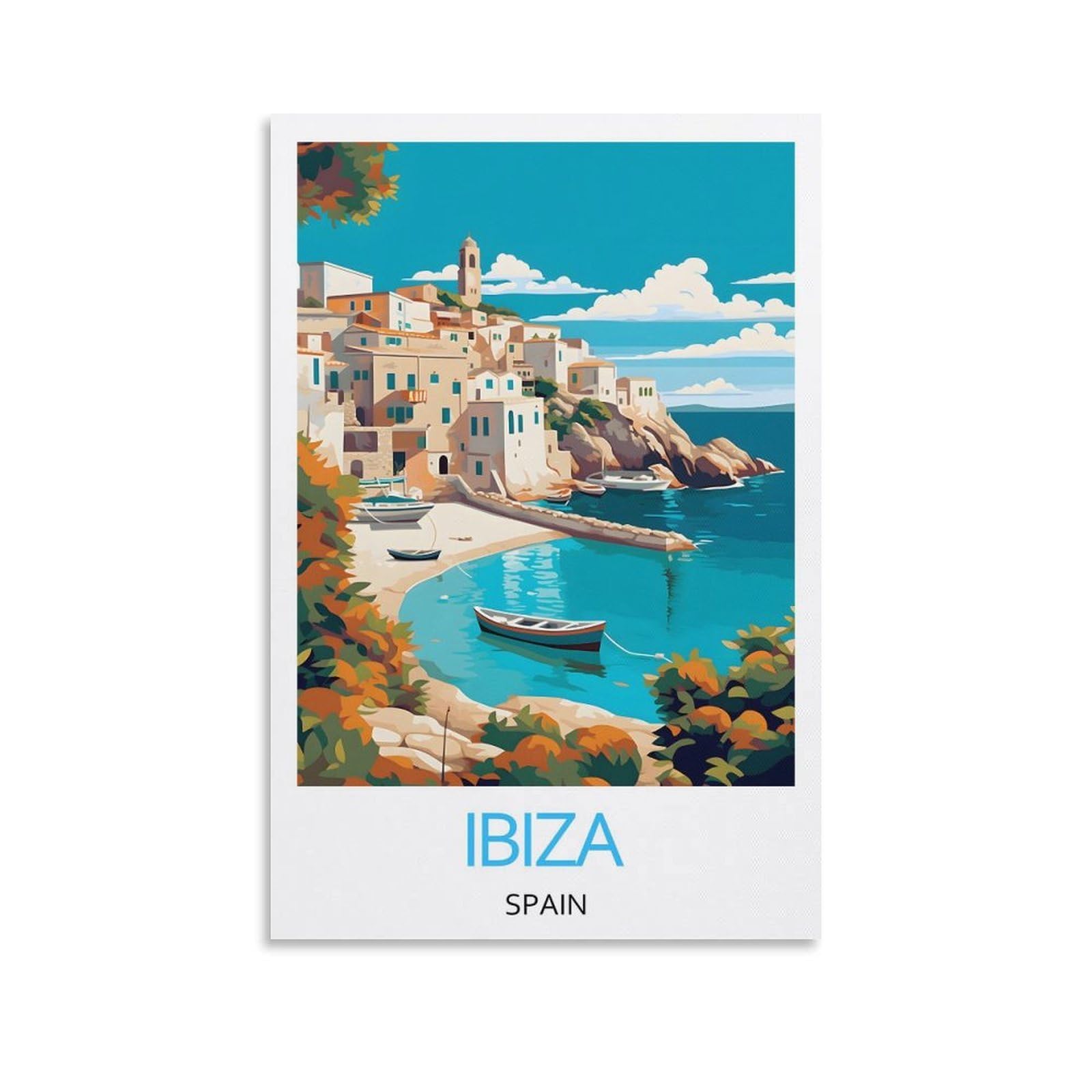 Yjneng Unframed Canvas Art Picture Ibiza Spain Wall Decor Art Painting Posters Modern Family Decorative Poster 08X12inch(20X30cm)
