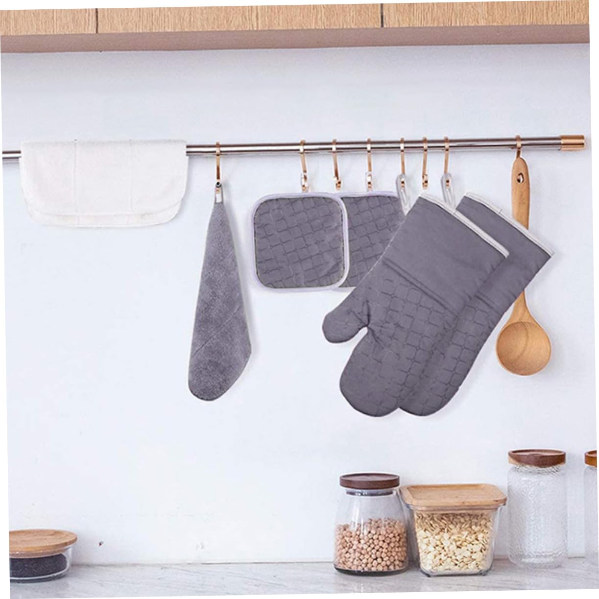 Alipis Ofenhandschuhe Hitzebeständig für Mikrowelle und Backofen Küche Zubehör mit Aufhängeöse für Sicheres Greifen von Heißen Speisen und Tiegeln