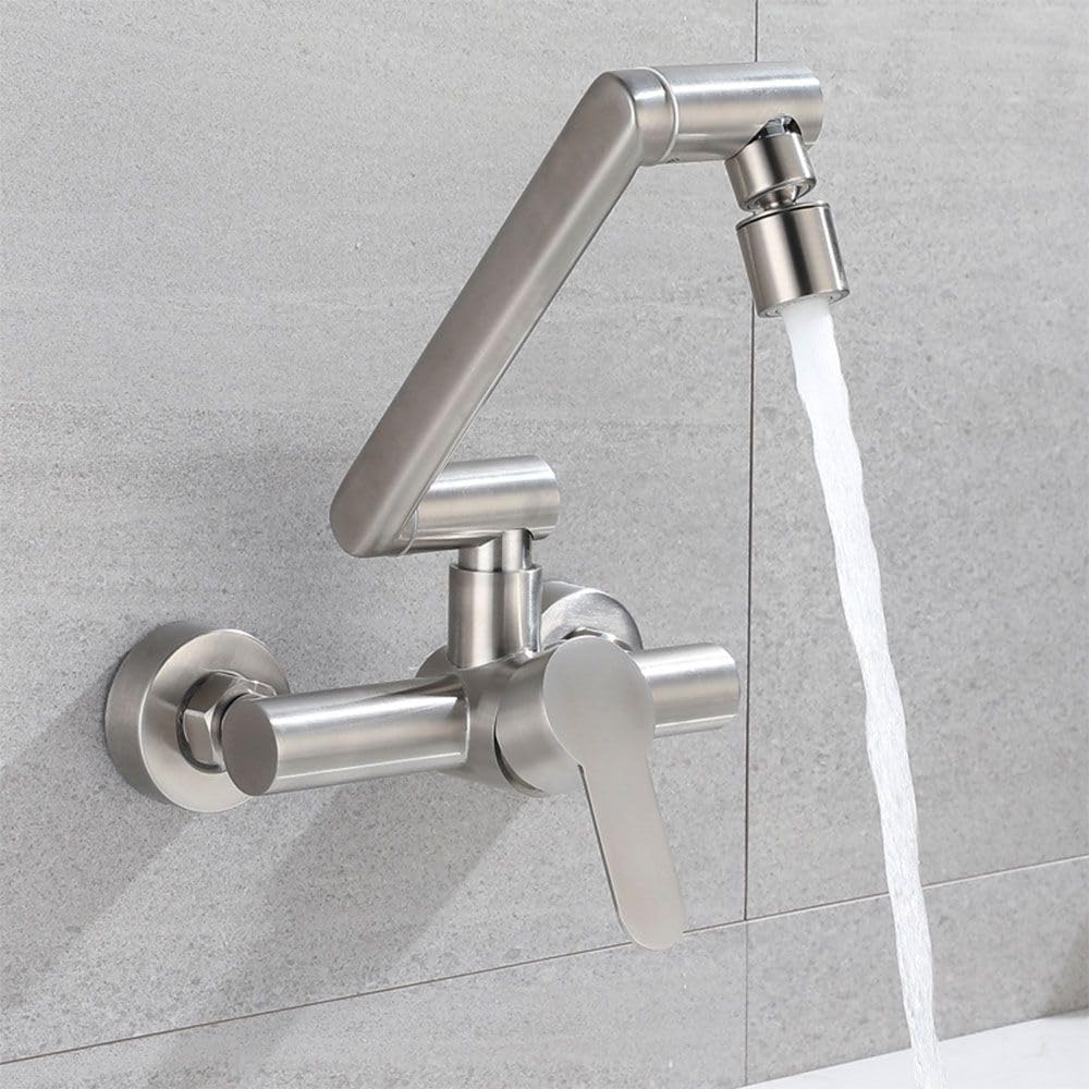 HomeLava Faltbar Wasserhahn Küche Wandarmatur mit 2 Wasserstrahlarten, Spültischarmatur 360° Schwenkbar, Einfache Montage Küchenarmatur Wandmontage aus 304 Edelstahl, Matt