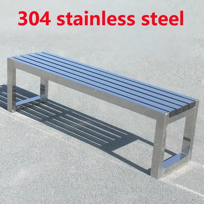 304 Stainless Steel Outdoor Bench - Weatherproof Modern Minimalist Garden Seating for Parks, Terraces & Public Spaces - Durable, Floor-Protecting Long Seat (100x40x45cm)